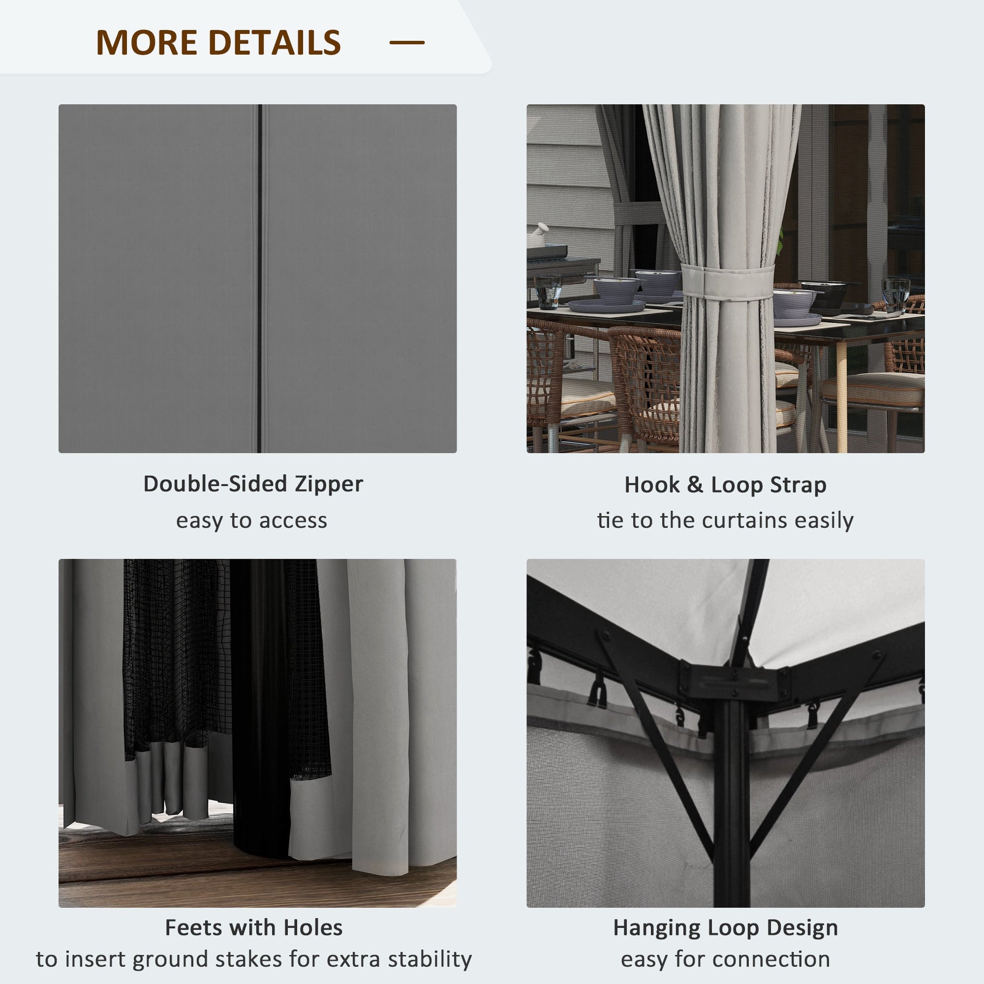 10' x 10' Outdoor Patio Gazebo Double Soft-top Garden Shelter Tent with Beautiful Polyester Curtains, & Mesh Screen Drapes, Light Grey
