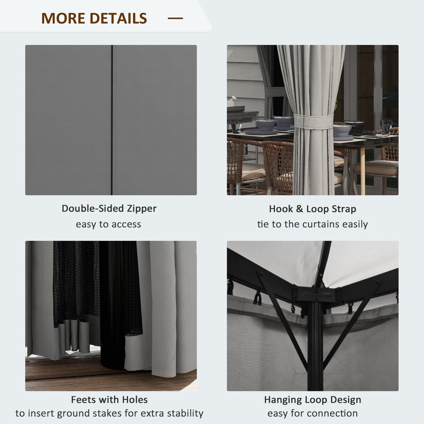 10' x 10' Outdoor Patio Gazebo Double Soft-top Garden Shelter Tent with Beautiful Polyester Curtains, & Mesh Screen Drapes, Light Grey