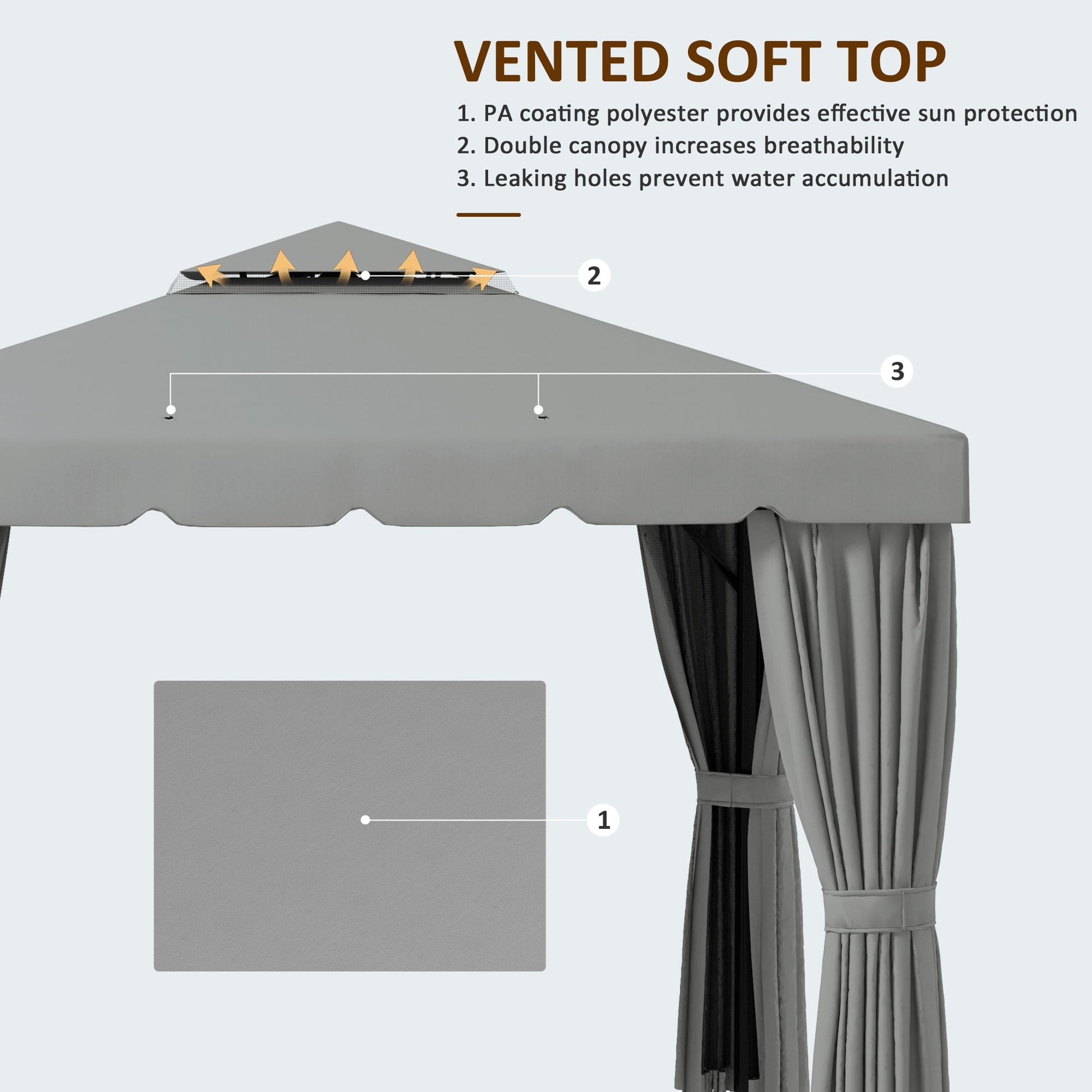 10' x 10' Outdoor Patio Gazebo Double Soft-top Garden Shelter Tent with Beautiful Polyester Curtains, & Mesh Screen Drapes, Light Grey