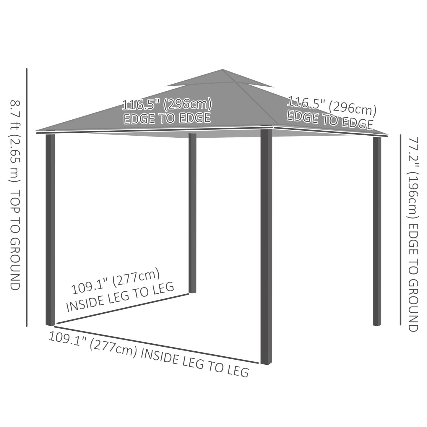 10' x 10' Outdoor Patio Gazebo Double Soft-top Garden Shelter Tent with Beautiful Polyester Curtains, & Mesh Screen Drapes, Light Grey