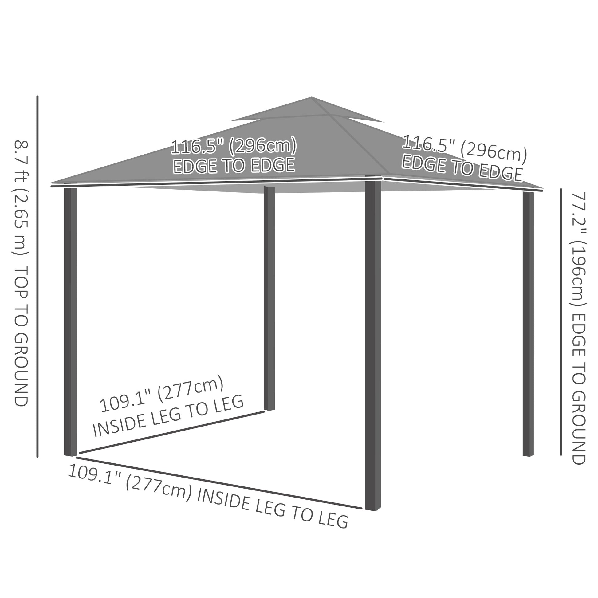 10' x 10' Outdoor Patio Gazebo Double Soft-top Garden Shelter Tent with Beautiful Polyester Curtains, & Mesh Screen Drapes, Light Grey