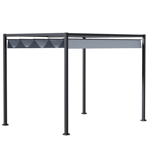 13' x 10' Patio Pergola with Retractable Canopy, Outdoor Sun Shelter, Yard Shade, Dark Grey