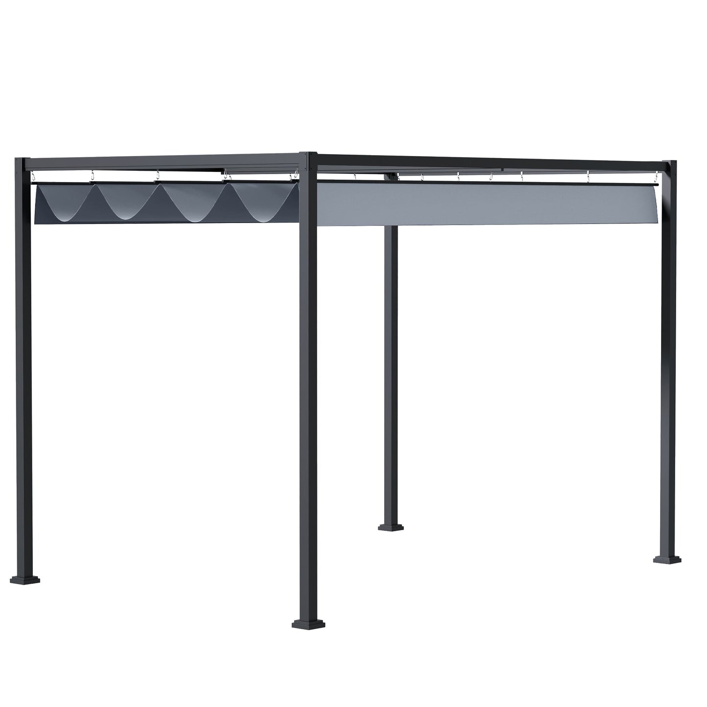 13' x 10' Patio Pergola with Retractable Canopy, Outdoor Sun Shelter, Yard Shade, Dark Grey