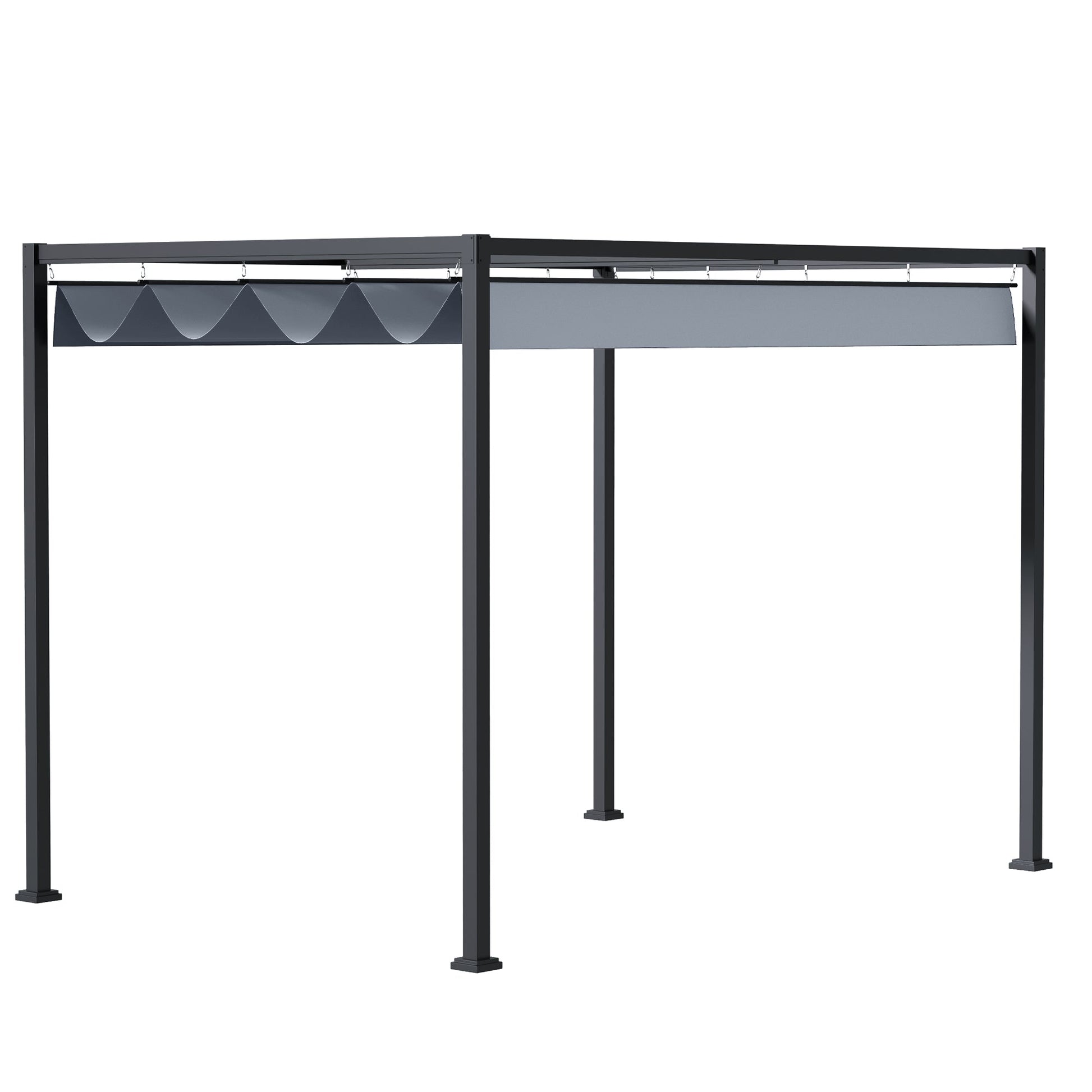 13' x 10' Patio Pergola with Retractable Canopy, Outdoor Sun Shelter, Yard Shade, Dark Grey