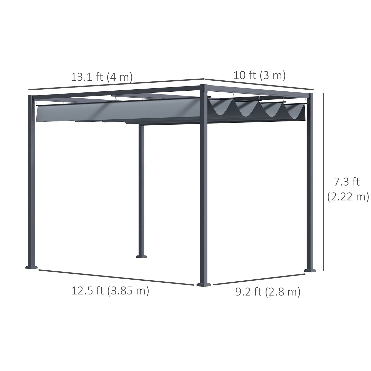13' x 10' Patio Pergola with Retractable Canopy, Outdoor Sun Shelter, Yard Shade, Dark Grey