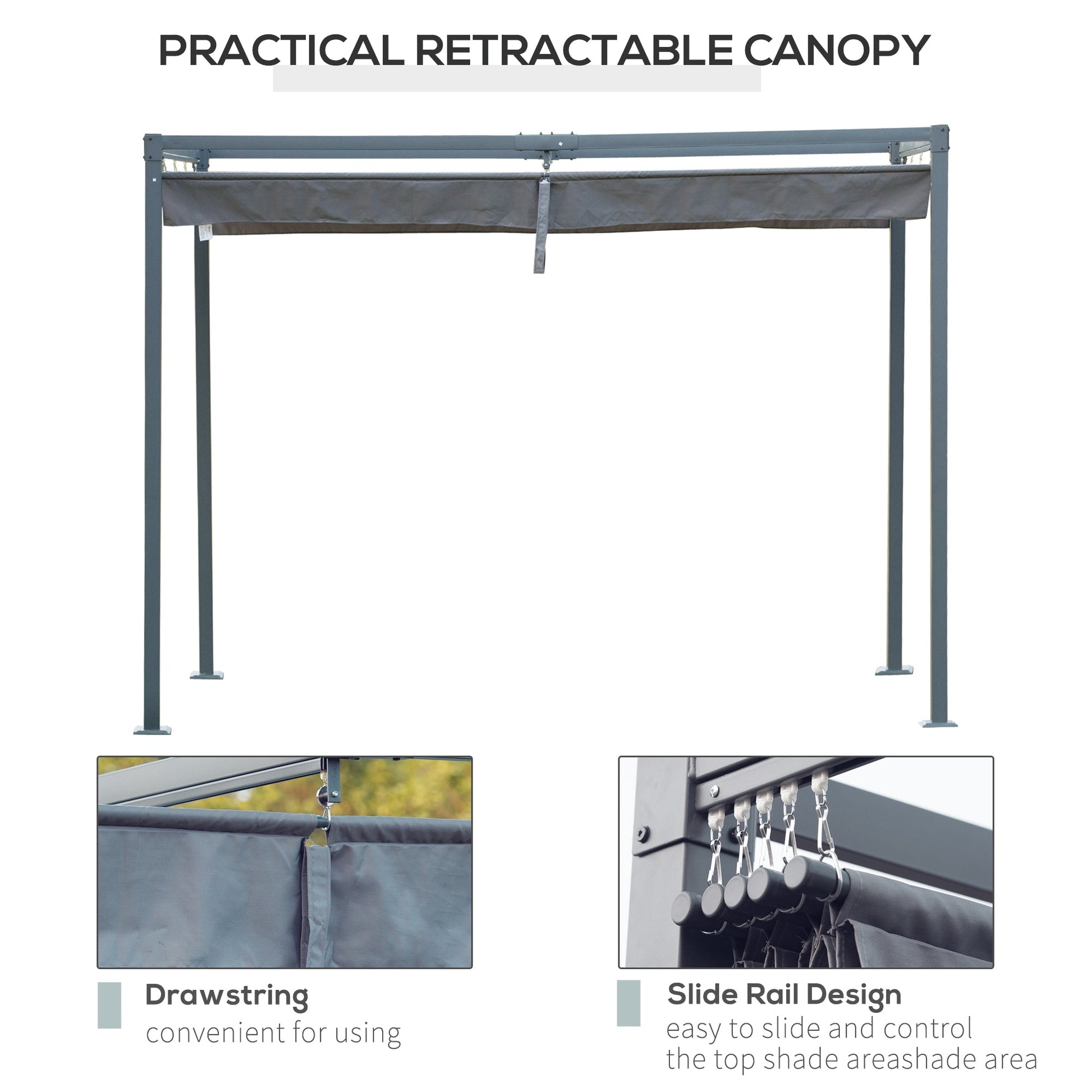 13' x 10' Patio Pergola with Retractable Canopy, Outdoor Sun Shelter, Yard Shade, Dark Grey