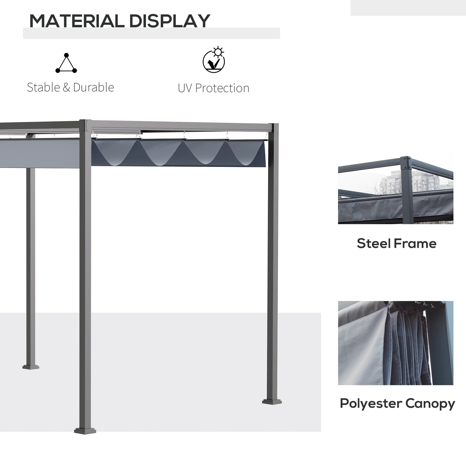 13' x 10' Patio Pergola with Retractable Canopy, Outdoor Sun Shelter, Yard Shade, Dark Grey