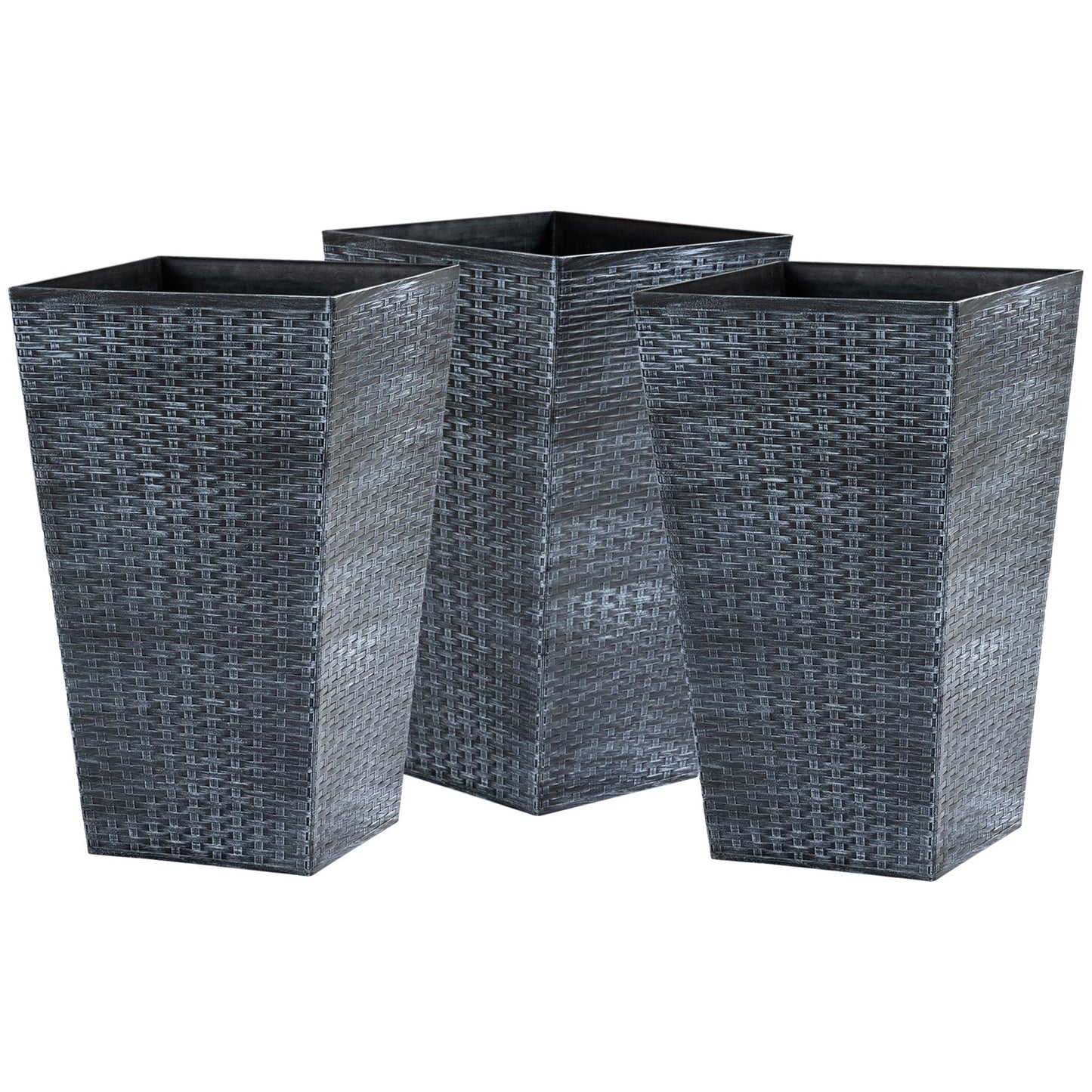 Set of 3 Tall Planters for Outdoor Plants with Drainage Hole, Indoor Outdoor Planter Flower Pot Set for Front Door, Entryway, Patio and Deck, Mixed Grey