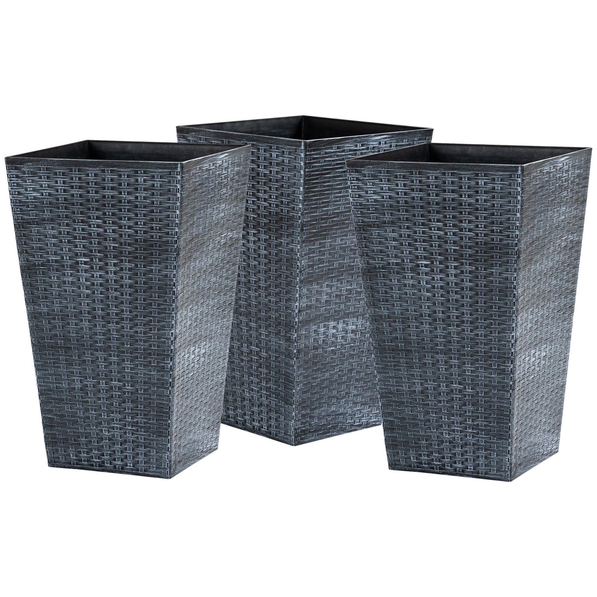 Set of 3 Tall Planters for Outdoor Plants with Drainage Hole, Indoor Outdoor Planter Flower Pot Set for Front Door, Entryway, Patio and Deck, Mixed Grey