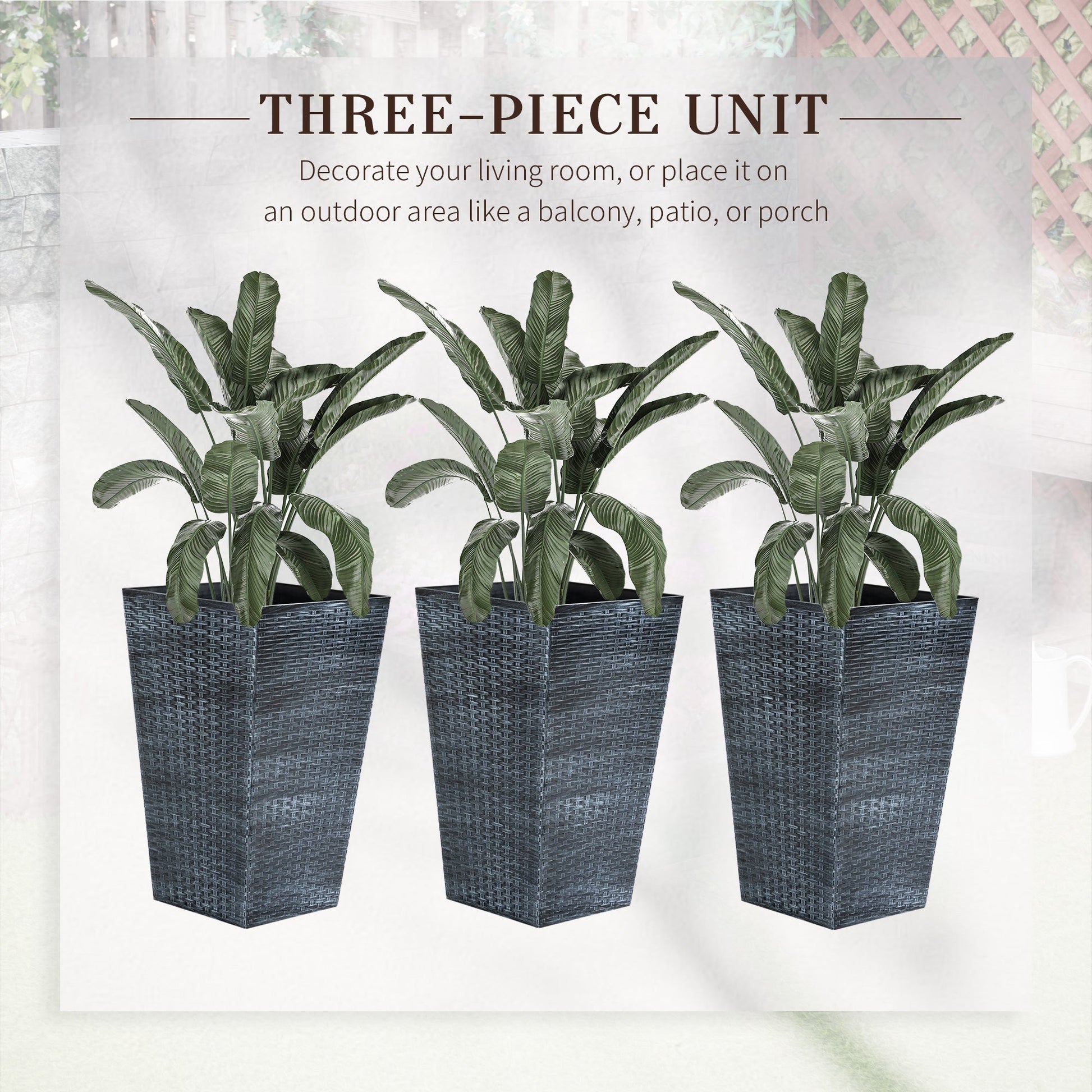 Set of 3 Tall Planters for Outdoor Plants with Drainage Hole, Indoor Outdoor Planter Flower Pot Set for Front Door, Entryway, Patio and Deck, Mixed Grey