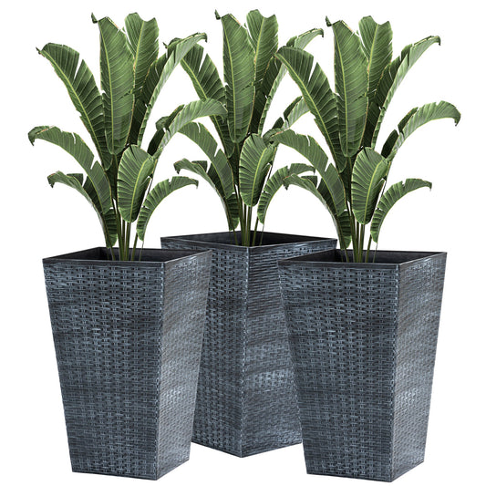 Set of 3 Tall Planters for Outdoor Plants with Drainage Hole, Indoor Outdoor Planter Flower Pot Set for Front Door, Entryway, Patio and Deck, Mixed Grey