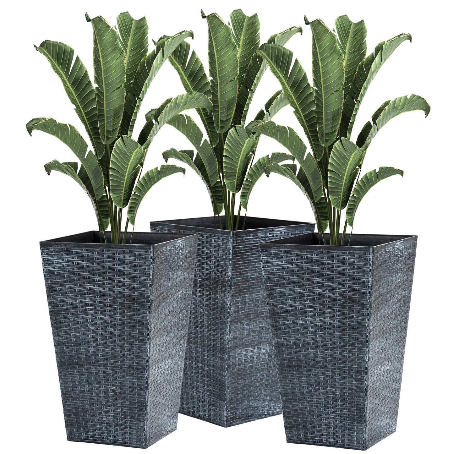 Set of 3 Tall Planters for Outdoor Plants with Drainage Hole, Indoor Outdoor Planter Flower Pot Set for Front Door, Entryway, Patio and Deck, Mixed Grey