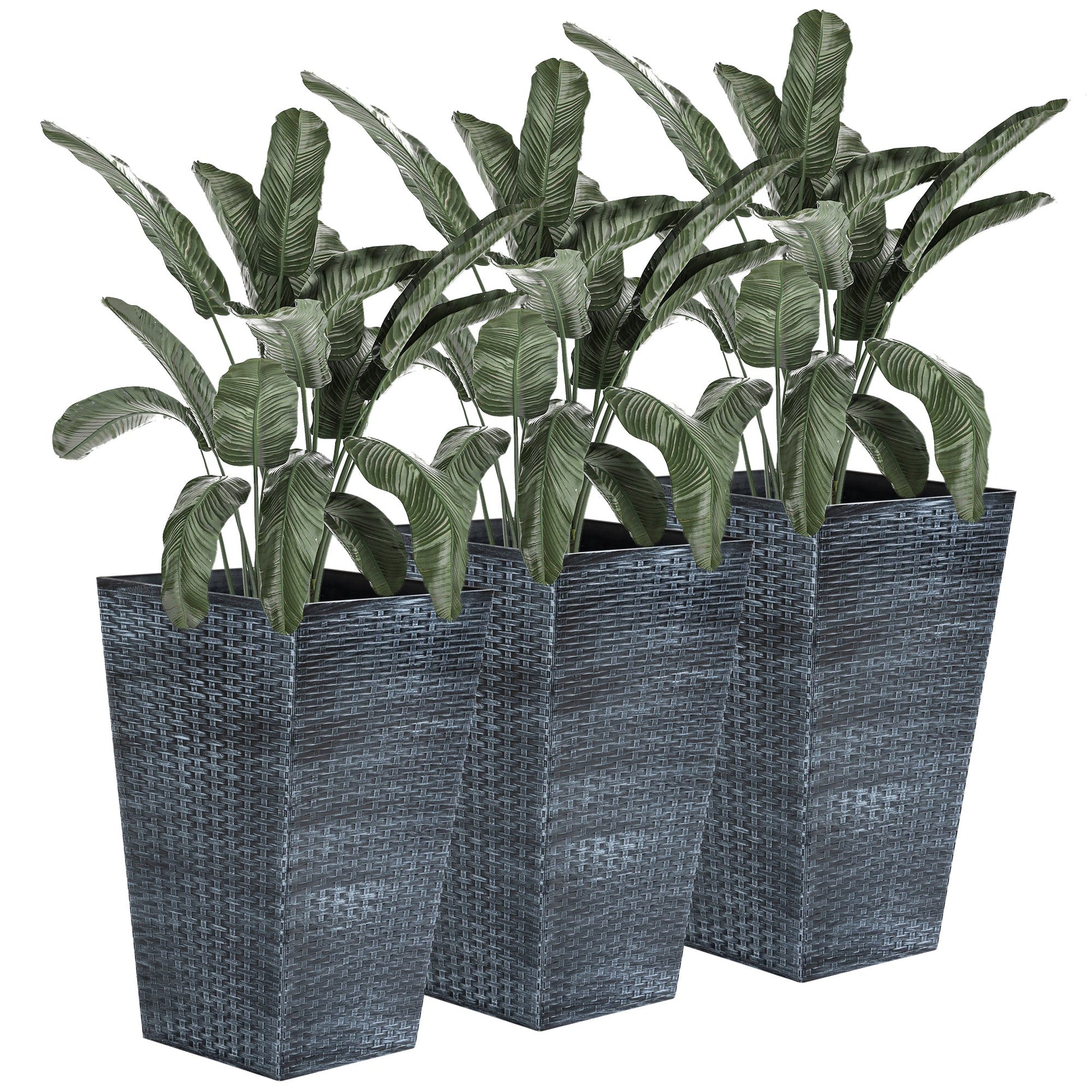 Set of 3 Tall Planters for Outdoor Plants with Drainage Hole, Indoor Outdoor Planter Flower Pot Set for Front Door, Entryway, Patio and Deck, Mixed Grey