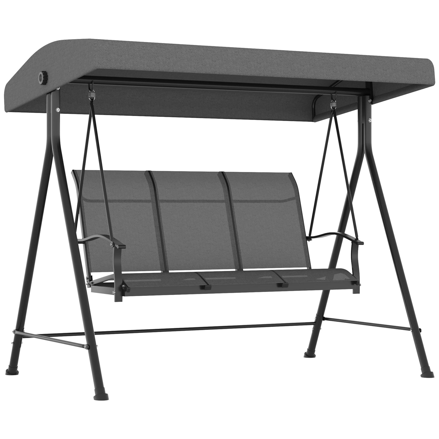 3 Seater Outdoor Swing Chair with Adjustable Canopy, Metal Porch Swing Bench for Patio, Garden, Backyard, Lawn, Dark Grey