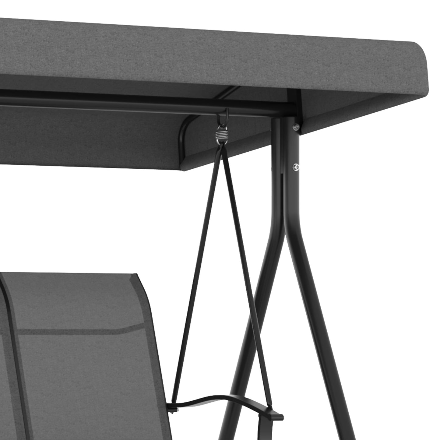 3 Seater Outdoor Swing Chair with Adjustable Canopy, Metal Porch Swing Bench for Patio, Garden, Backyard, Lawn, Dark Grey