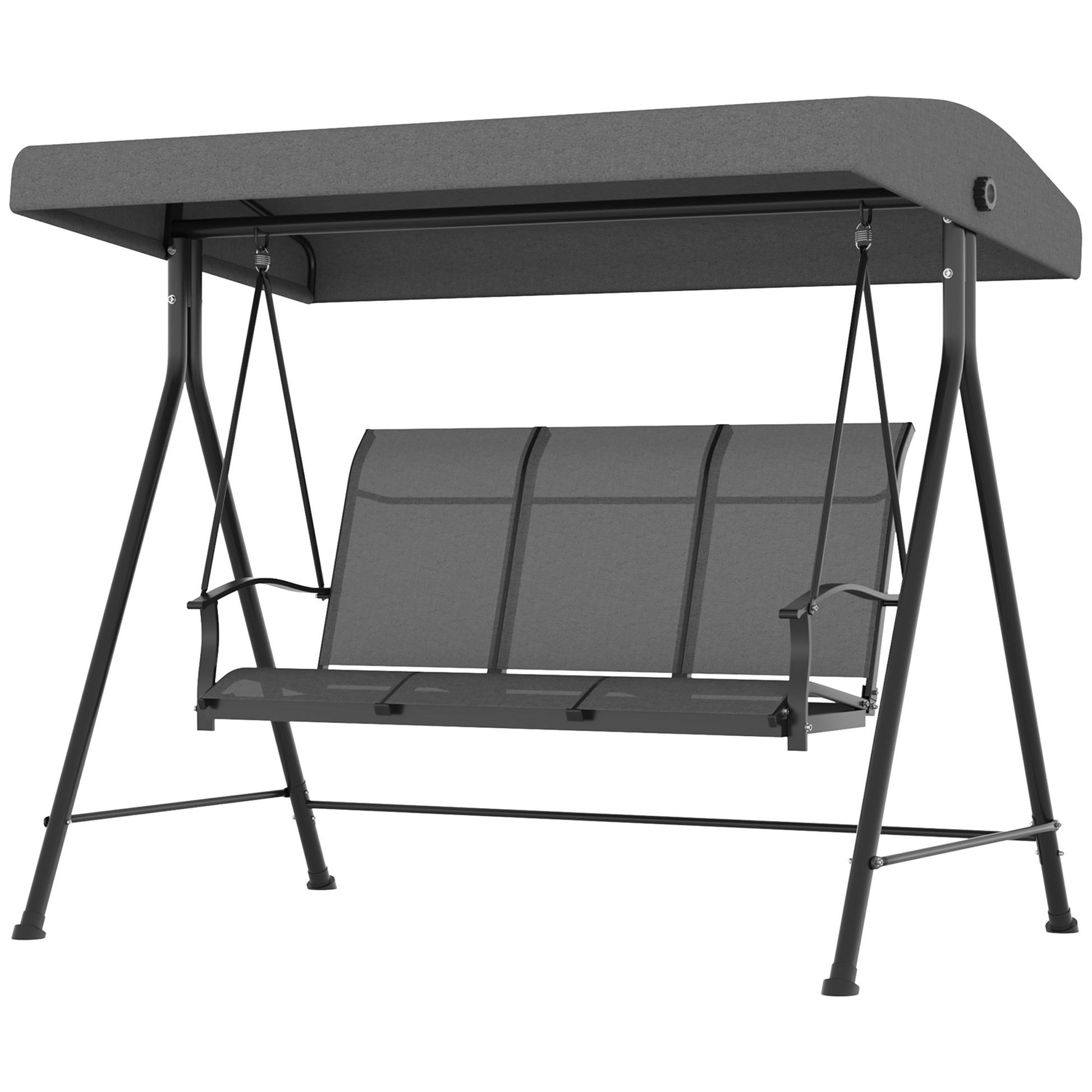 3 Seater Outdoor Swing Chair with Adjustable Canopy, Metal Porch Swing Bench for Patio, Garden, Backyard, Lawn, Dark Grey