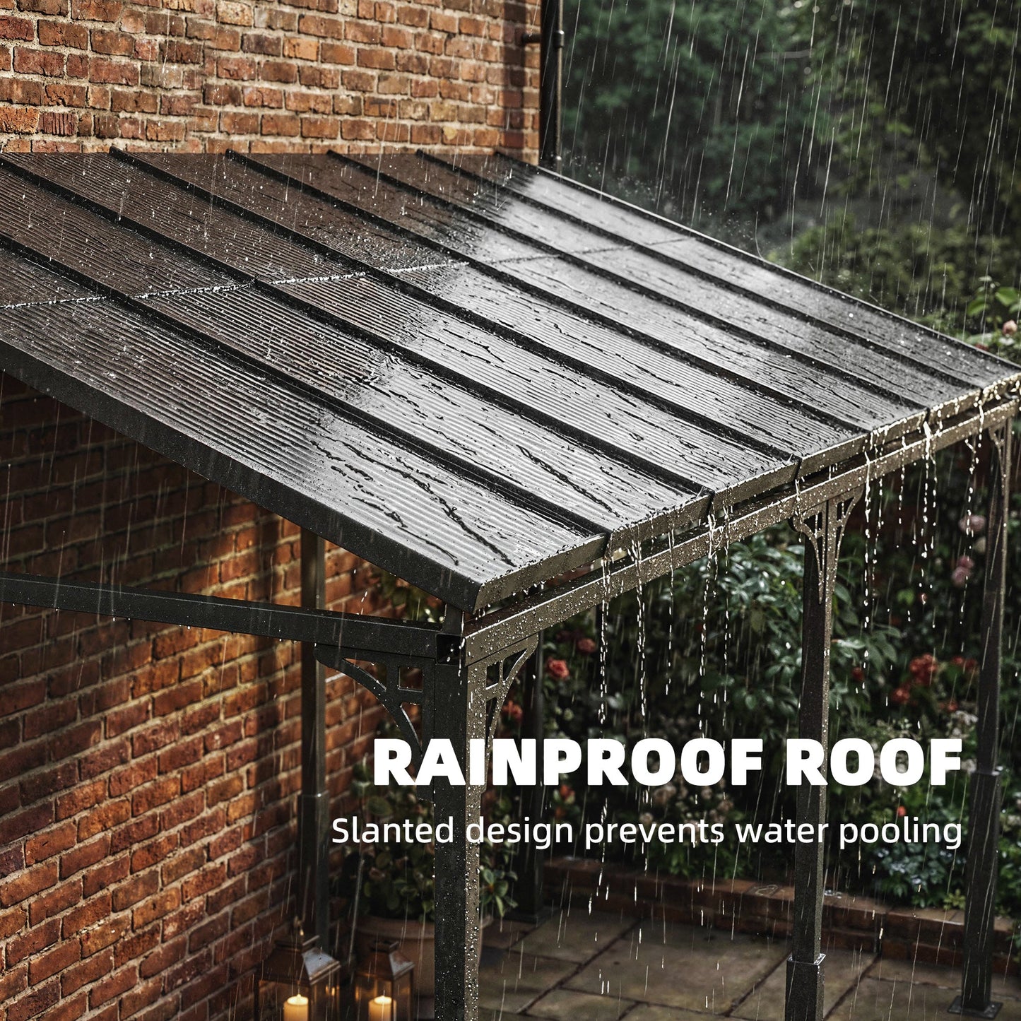 13' x 10' Lean to Gazebo, Hardtop Wall Mounted Outdoor Pergola with Polycarbonate Roof and Metal-Aluminium Frame, Heavy Duty Metal Pergola for Patio Deck Backyard, Brown
