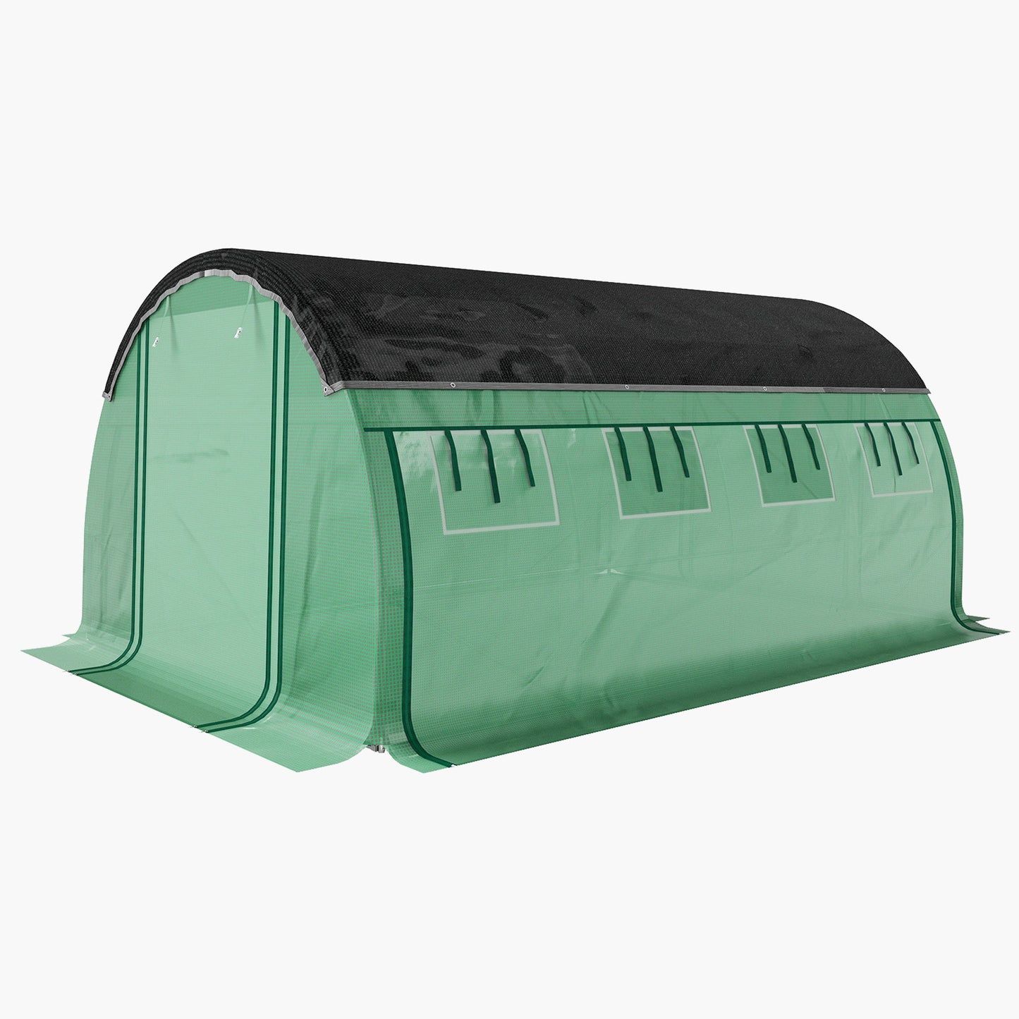 Walk-in Tunnel Greenhouse, 10' x 13' x 6.5' Plant Hot House with Sunshade Net, Roll-up Mesh Sidewalls, 2 Doors and 8 Windows, PE Cover, Galvanised Steel Frame, Green