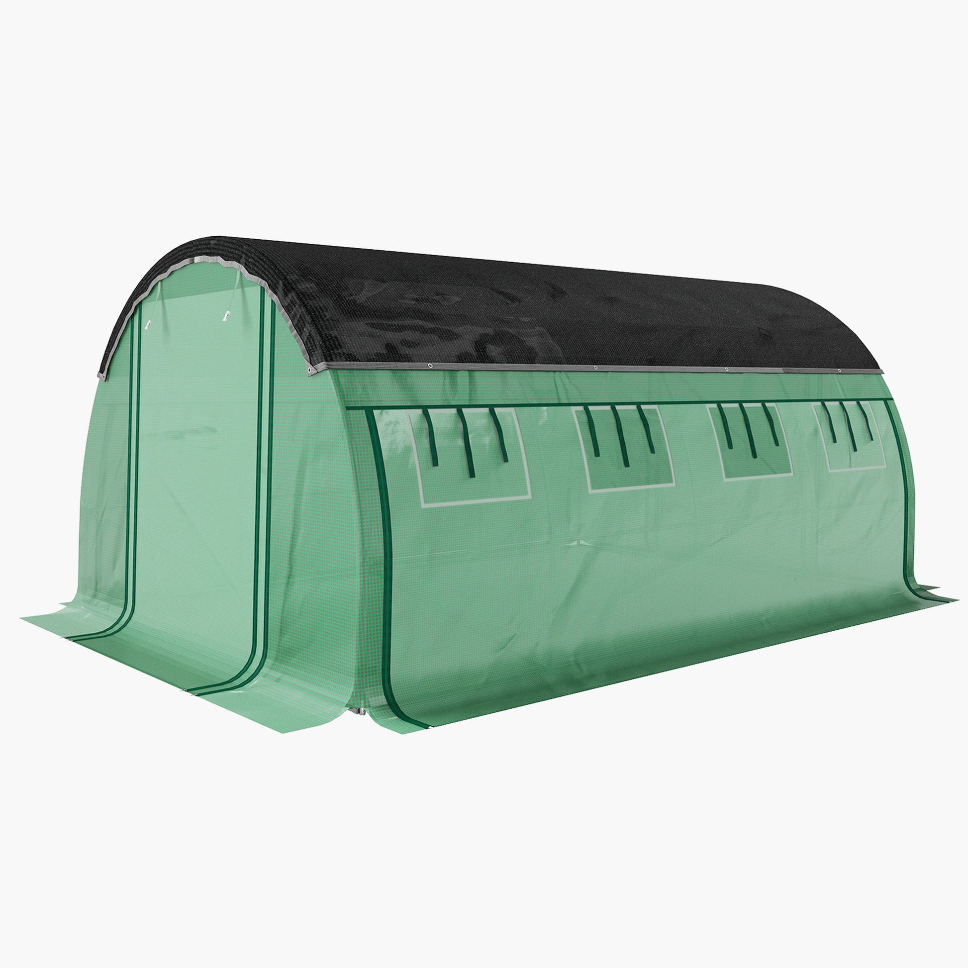 Walk-in Tunnel Greenhouse, 10' x 13' x 6.5' Plant Hot House with Sunshade Net, Roll-up Mesh Sidewalls, 2 Doors and 8 Windows, PE Cover, Galvanised Steel Frame, Green