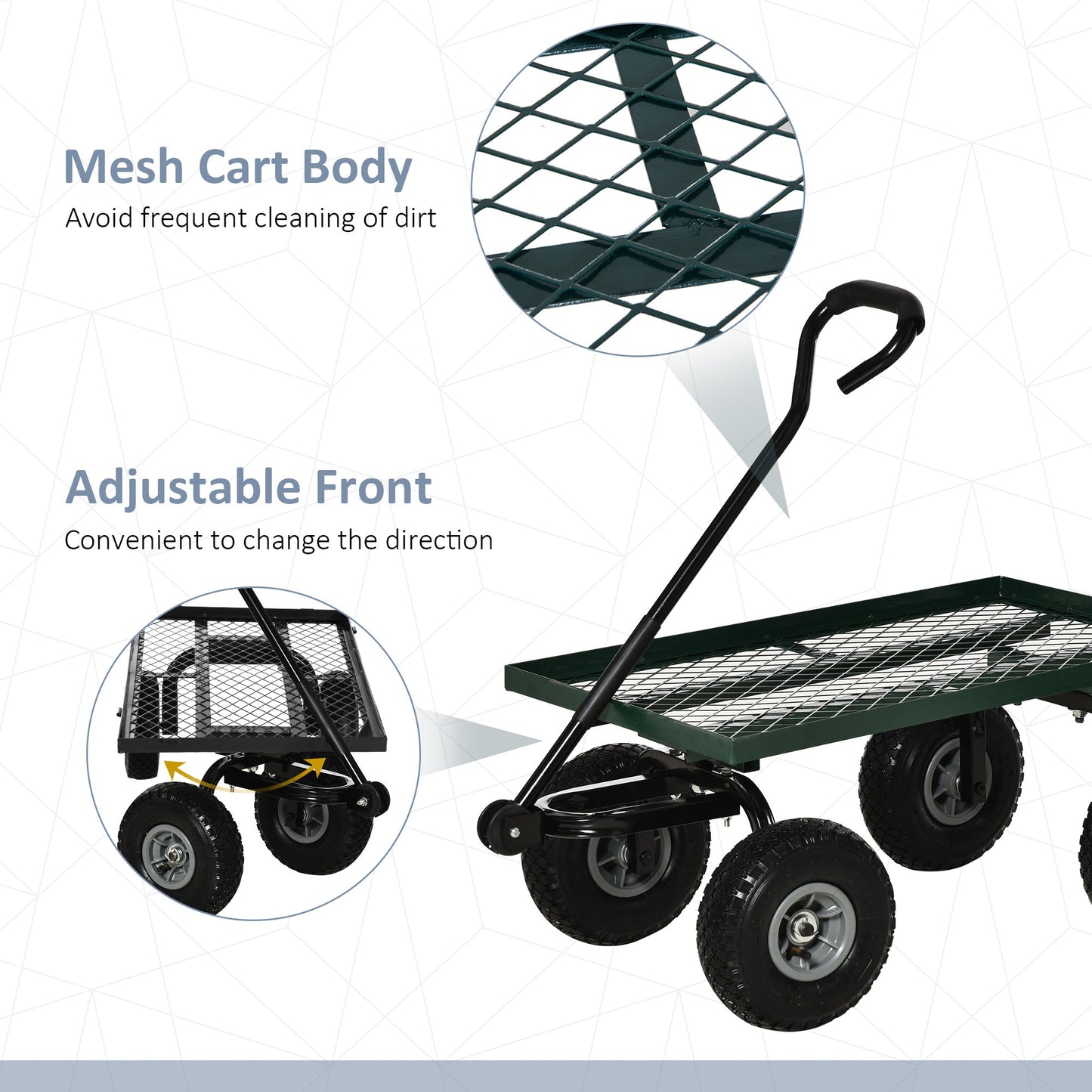 Heavy Duty Garden Wagon Cart, Utility Wagon Cart with Metal Frame, 10" Wheels and 180° Rotating Handle, 330 lbs Capacity, for Garden, Beach, Lawn, Black