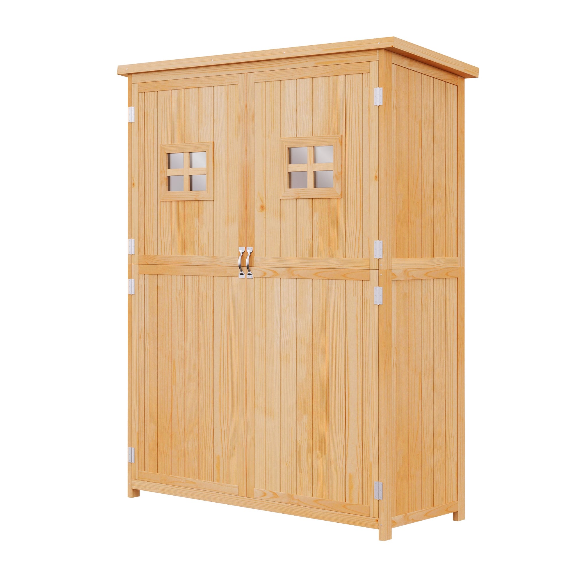 4 x 1.5ft Wooden Garden Shed with Two Windows, Outdoor Tool Storage Cabinet Organizer, Double Door, Nature Wood