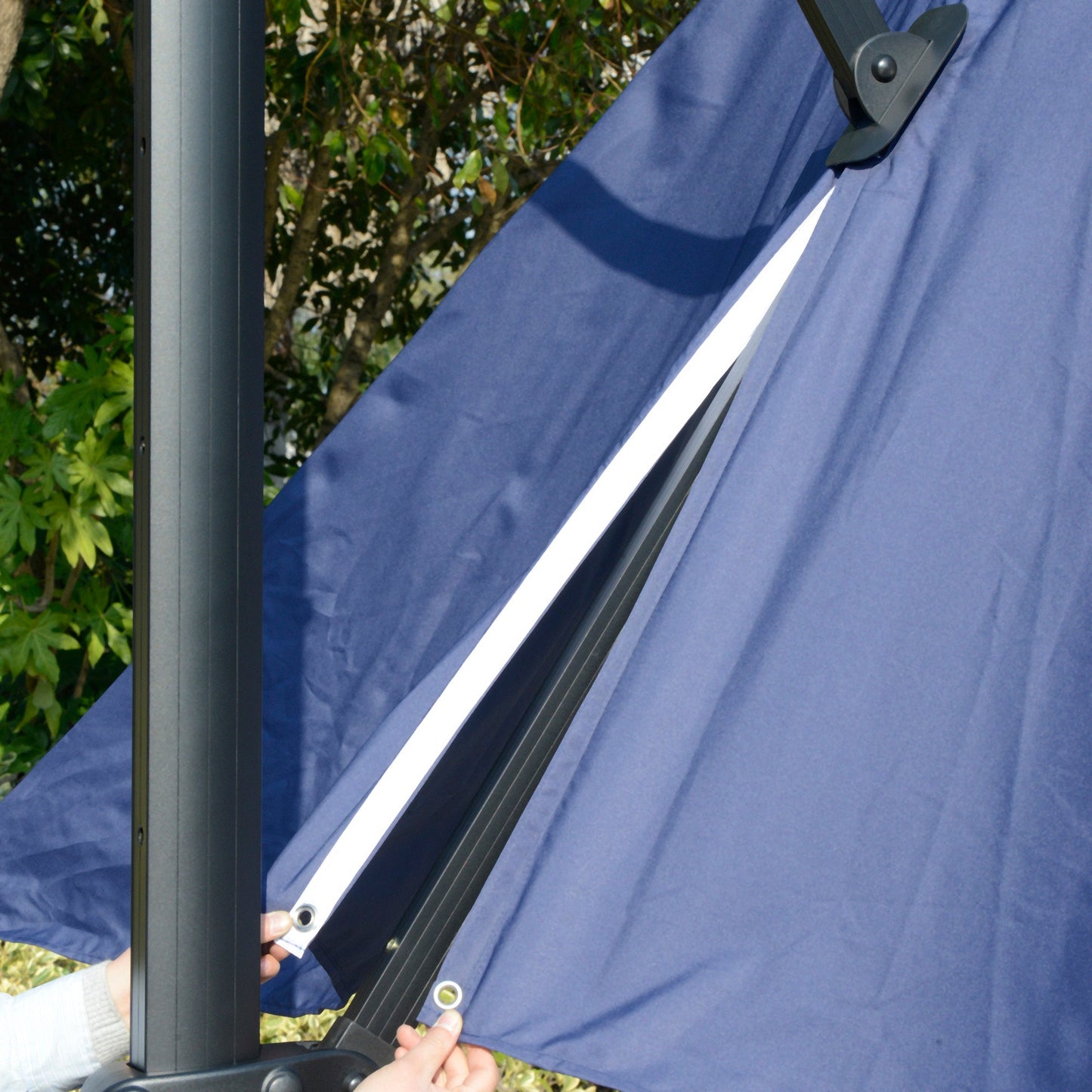 10x10ft Cantilever Umbrella with 4 Adjustable Angle and Rotation, Square Top Market Parasol with Aluminum Pole and Ribs for Backyard Patio Outdoor Area, Blue