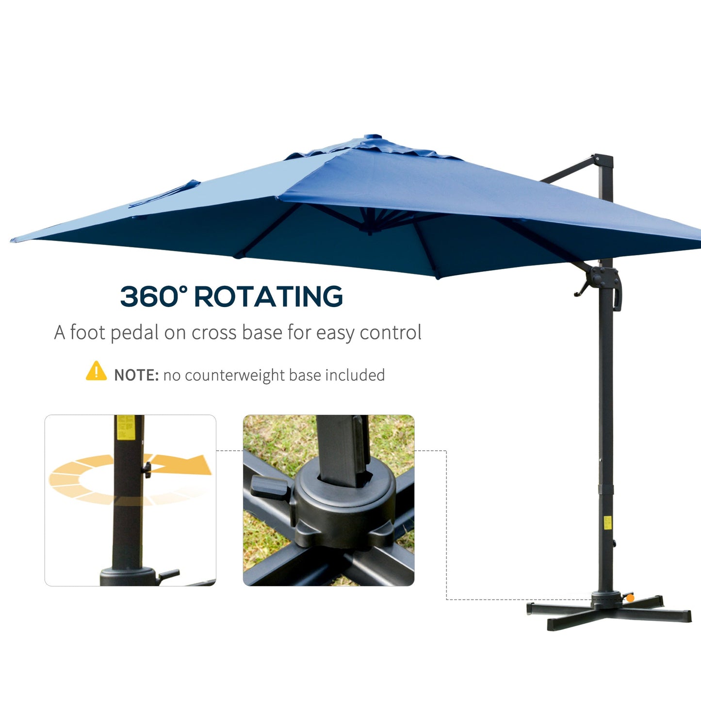 10x10ft Cantilever Umbrella with 4 Adjustable Angle and Rotation, Square Top Market Parasol with Aluminum Pole and Ribs for Backyard Patio Outdoor Area, Blue