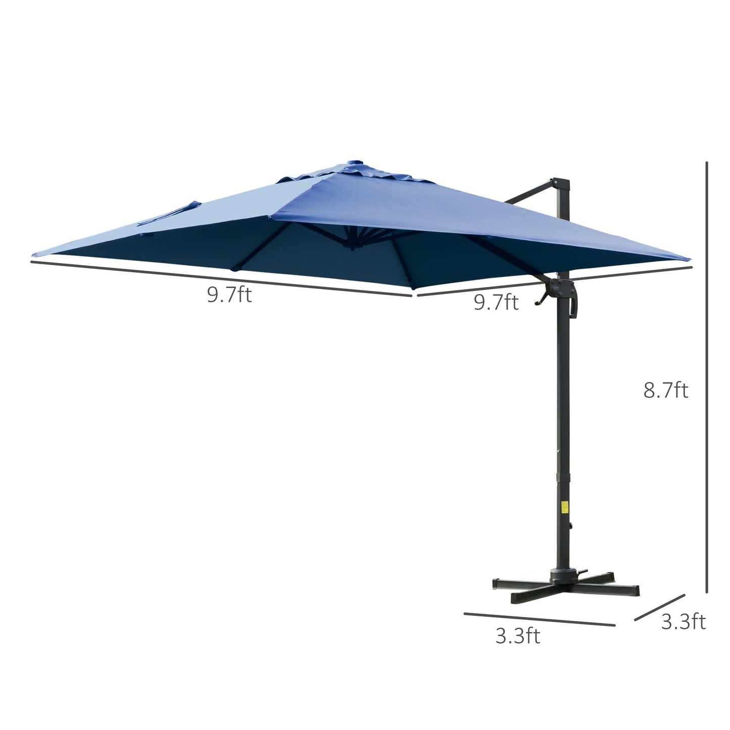 10x10ft Cantilever Umbrella with 4 Adjustable Angle and Rotation, Square Top Market Parasol with Aluminum Pole and Ribs for Backyard Patio Outdoor Area, Blue