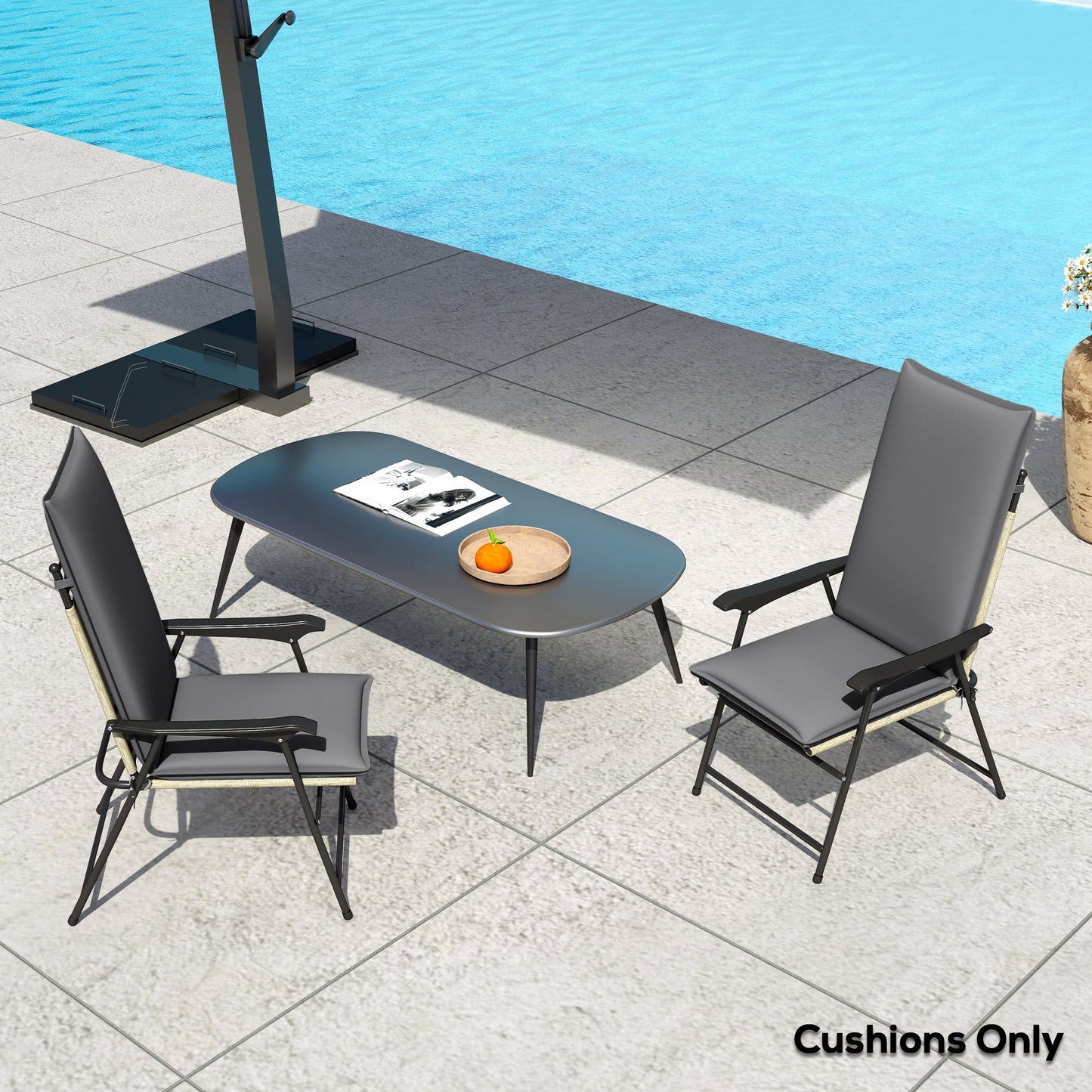 Patio Chair Cushions Set of 2 with Ties and Adjustable Band, UPF50+ Fade Resistant Yarn-Dyed Polyester Outdoor Seat Cushions, High Back Patio Replacement Pads, Dark Grey