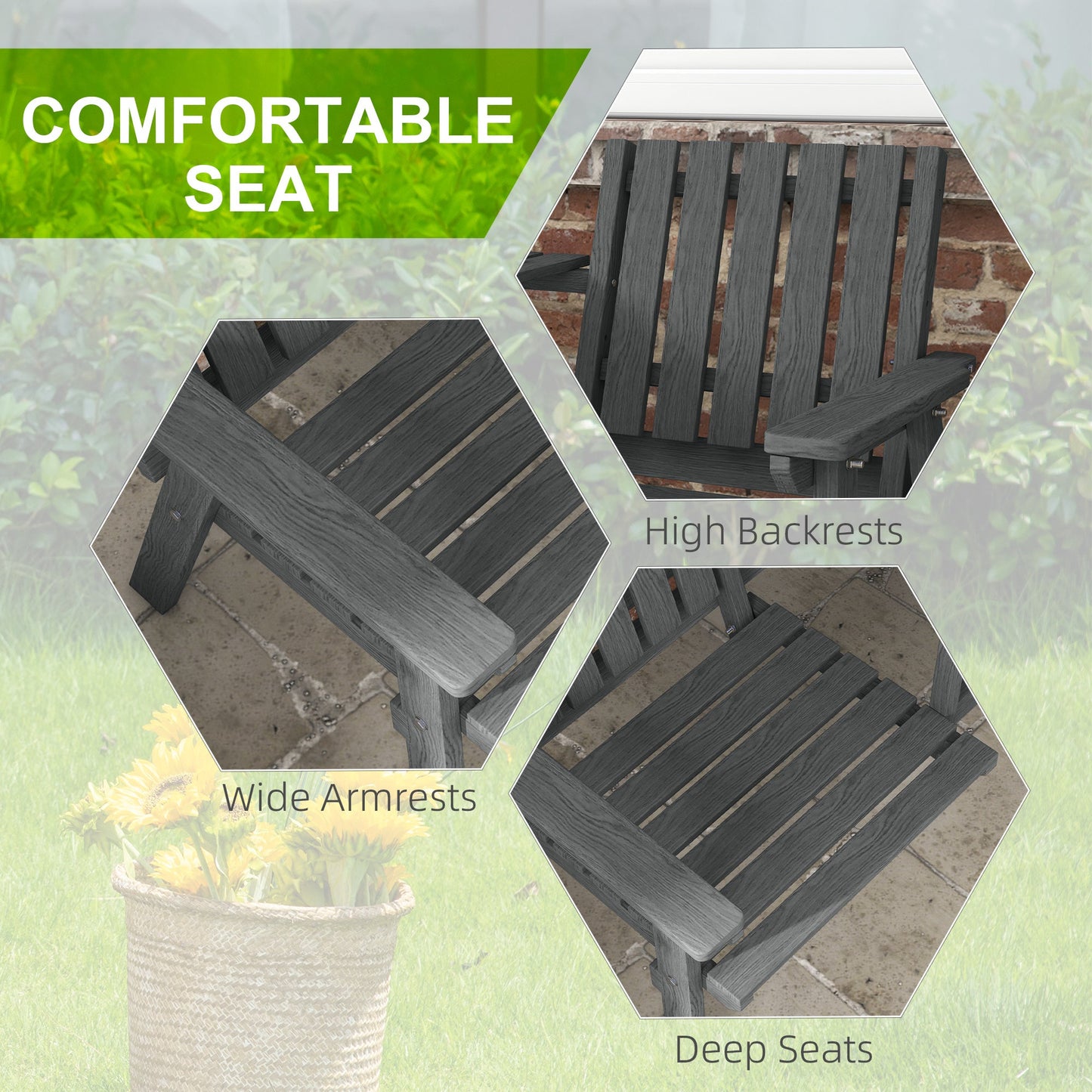 2-Seater Outdoor Wooden Bench with Middle Table and Umbrella Hole, Garden Bench for 2 Persons, Patio Loveseat with Slatted Seat and Back, Grey
