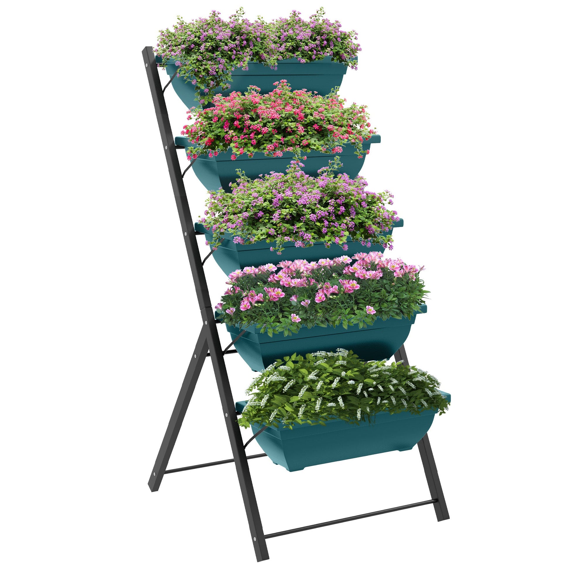 5-Tier Raised Garden Bed with 5 Planter Boxes, Outdoor Plant Stand Grow Containers with Leaking Holes for Balcony Patio Outdoor, Green