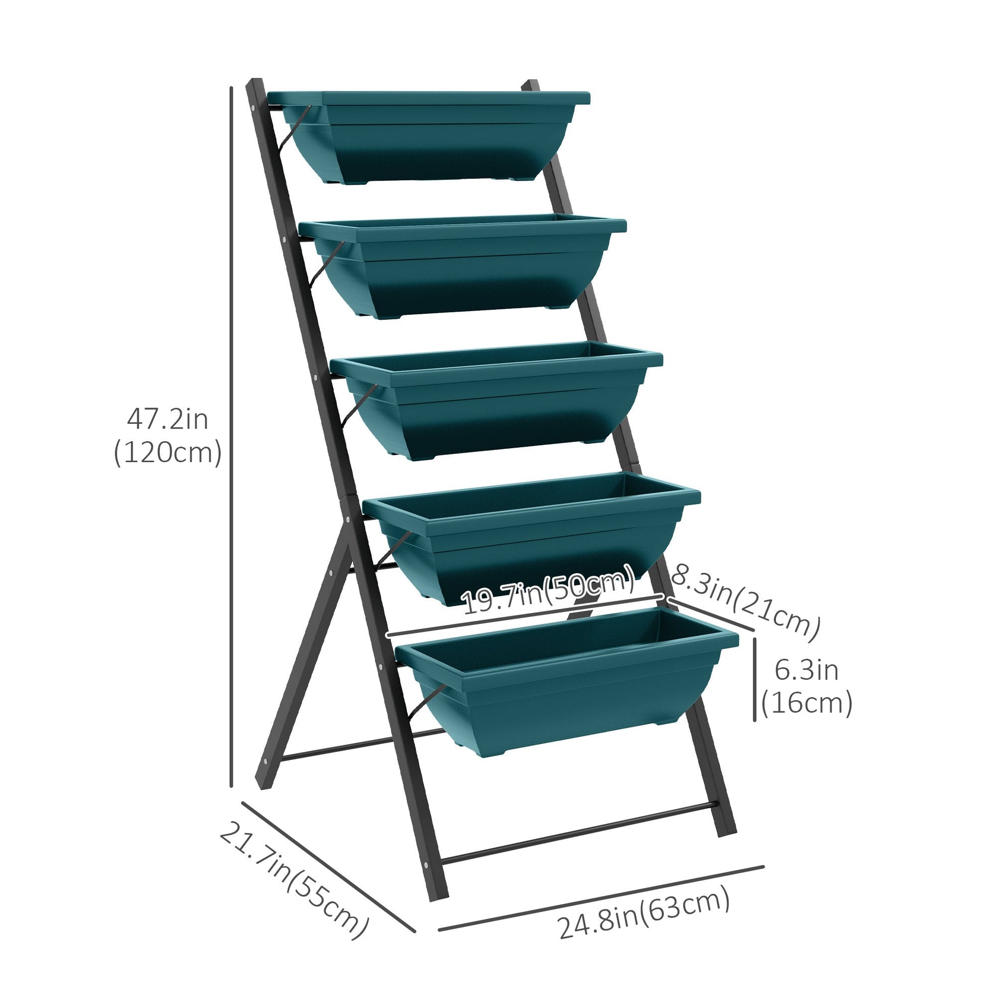 5-Tier Raised Garden Bed with 5 Planter Boxes, Outdoor Plant Stand Grow Containers with Leaking Holes for Balcony Patio Outdoor, Green