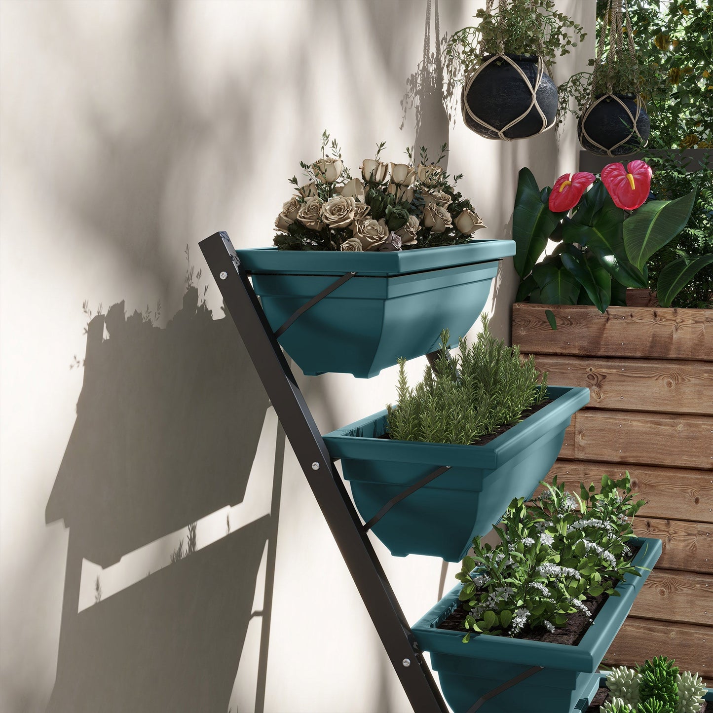 5-Tier Raised Garden Bed with 5 Planter Boxes, Outdoor Plant Stand Grow Containers with Leaking Holes for Balcony Patio Outdoor, Green