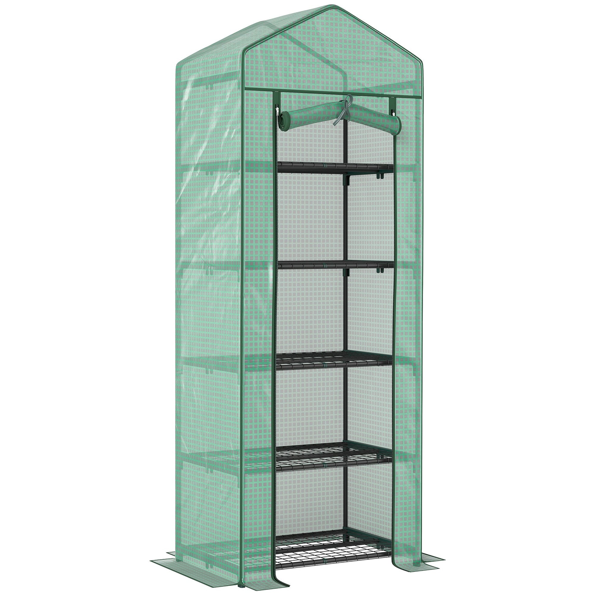 5 Tier Mini Greenhouse, Portable Outdoor Flower Stand with Shelf Clips, Indoor Greenhouse with Steel Frame, Transparent, 27.25" x 19.25" x 76", Green