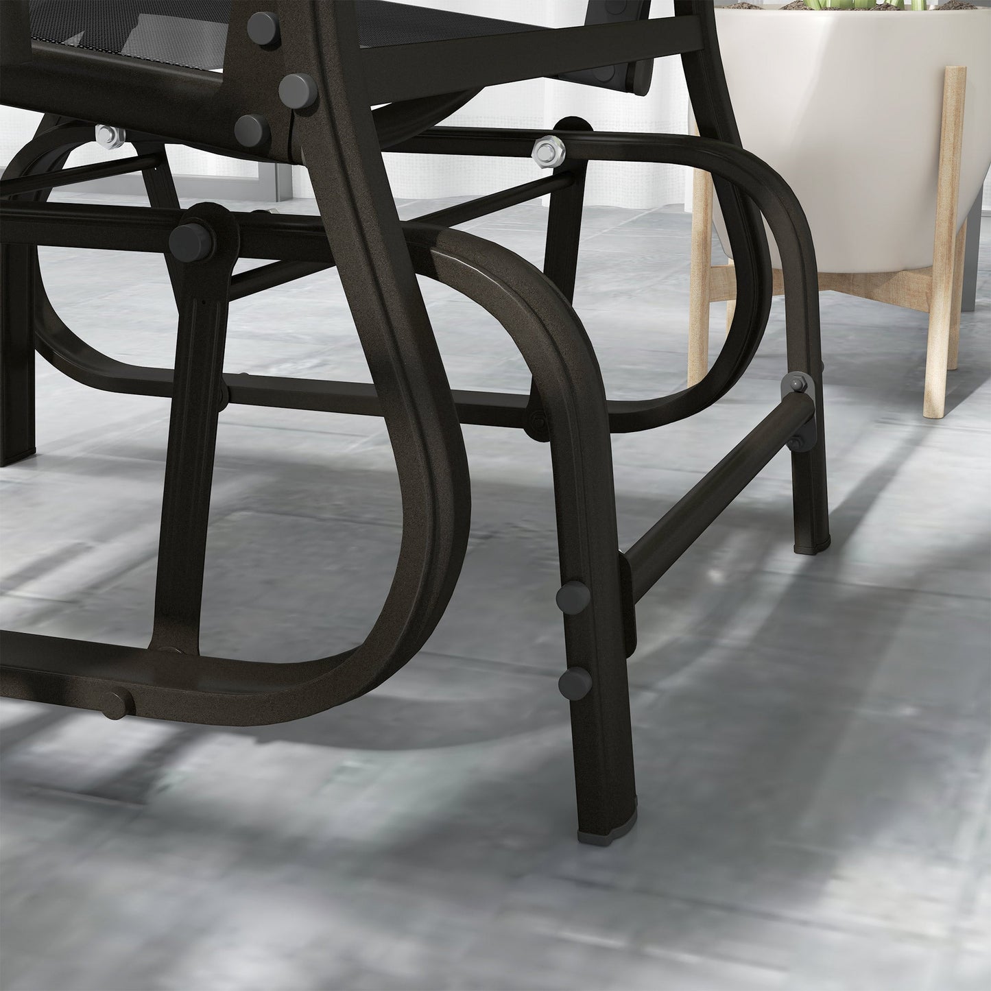 3PCs Glider Rocking Chairs with Table, Outdoor Gliders with Steel Frame, Mesh Seat, Tempered Glass Table Top for Patio, Garden, Backyard, Deck, Porch, Black