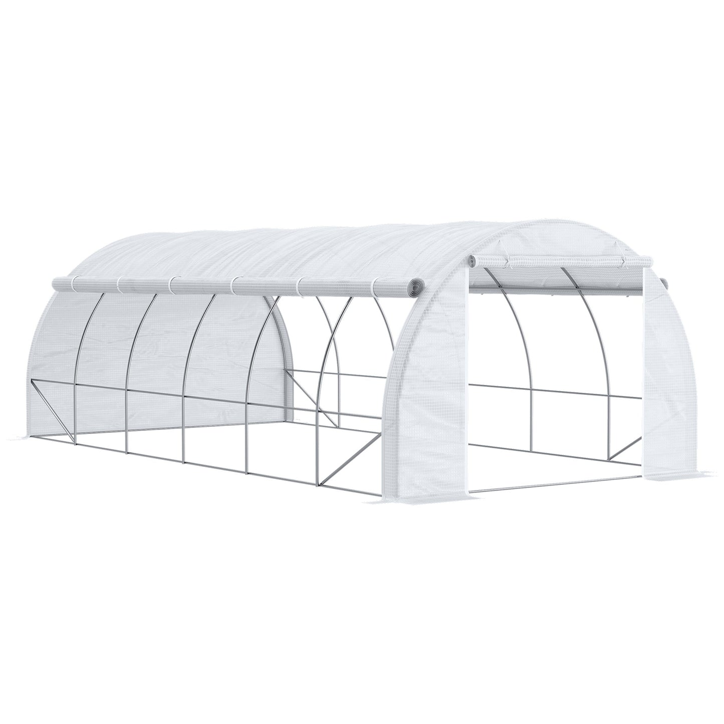 Large Walk-in Greenhouse, 20'x10'x6' Tunnel Greenhouse with Zippered Door and 12 Roll-up Windows, Outdoor Green House for Garden Plant, White