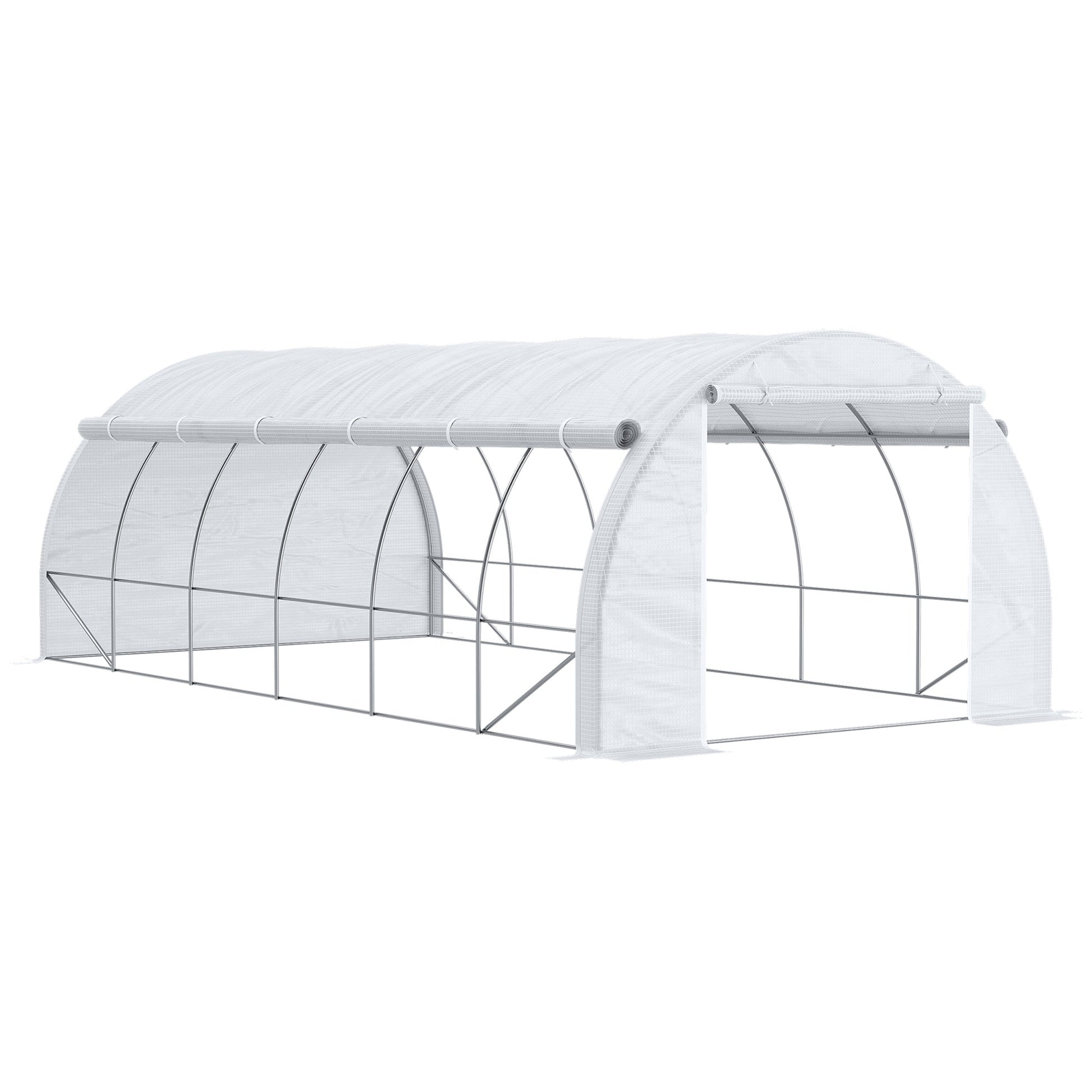 Large Walk-in Greenhouse, 20'x10'x6' Tunnel Greenhouse with Zippered Door and 12 Roll-up Windows, Outdoor Green House for Garden Plant, White