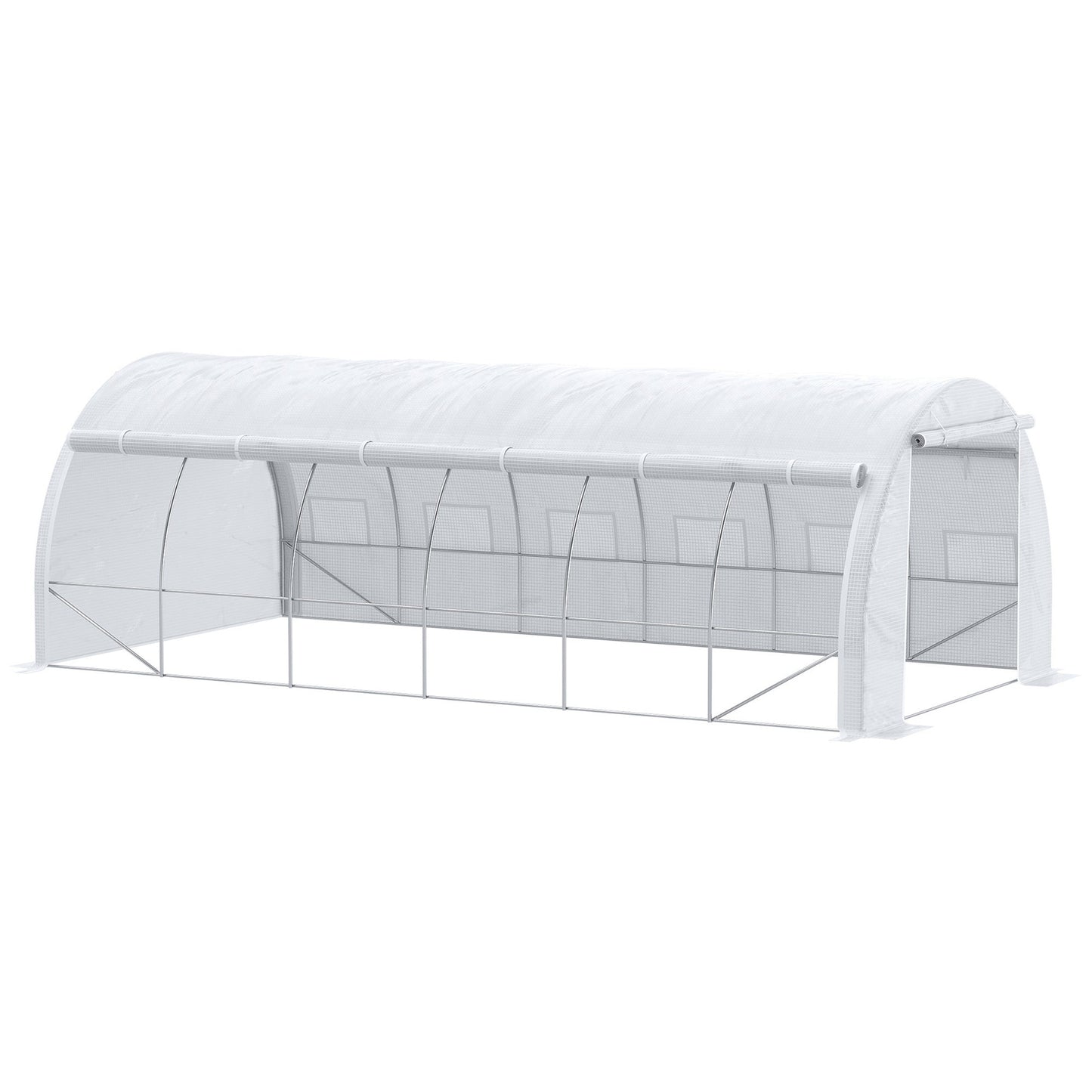 Large Walk-in Greenhouse, 20'x10'x6' Tunnel Greenhouse with Zippered Door and 12 Roll-up Windows, Outdoor Green House for Garden Plant, White