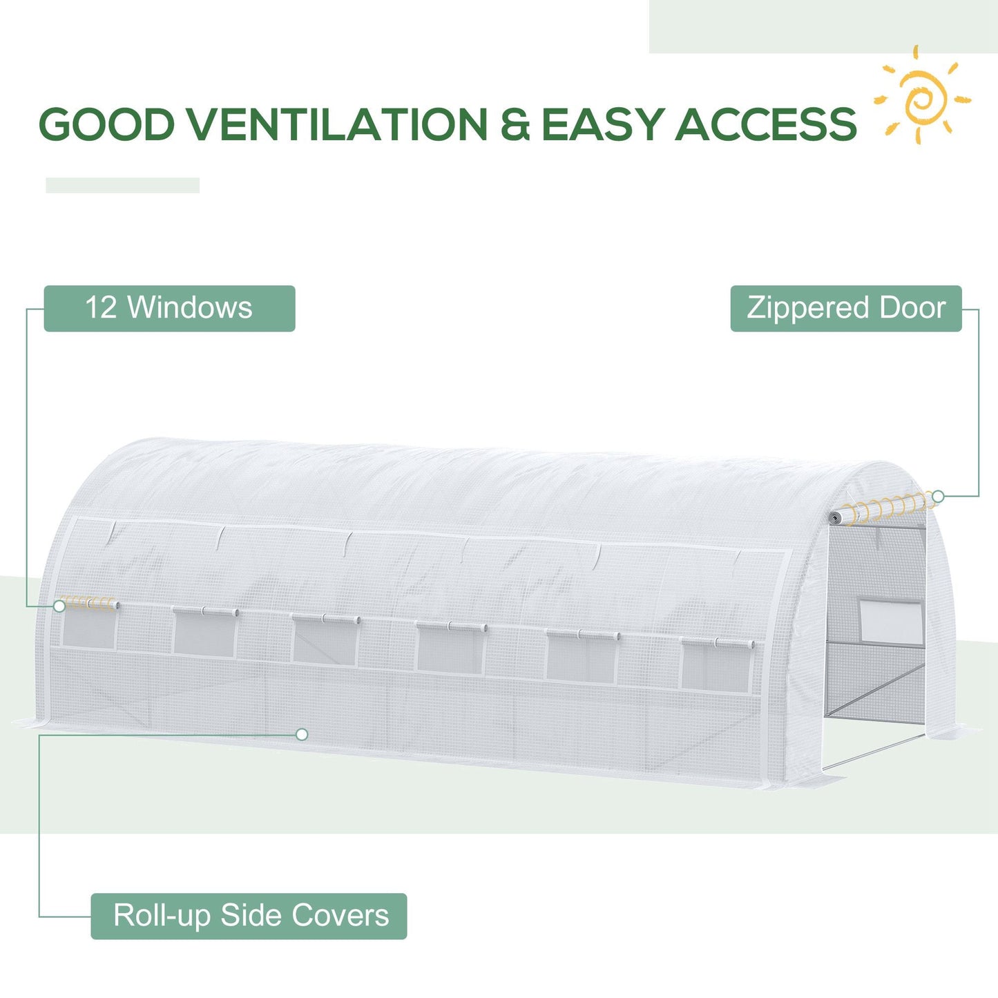 Large Walk-in Greenhouse, 20'x10'x6' Tunnel Greenhouse with Zippered Door and 12 Roll-up Windows, Outdoor Green House for Garden Plant, White