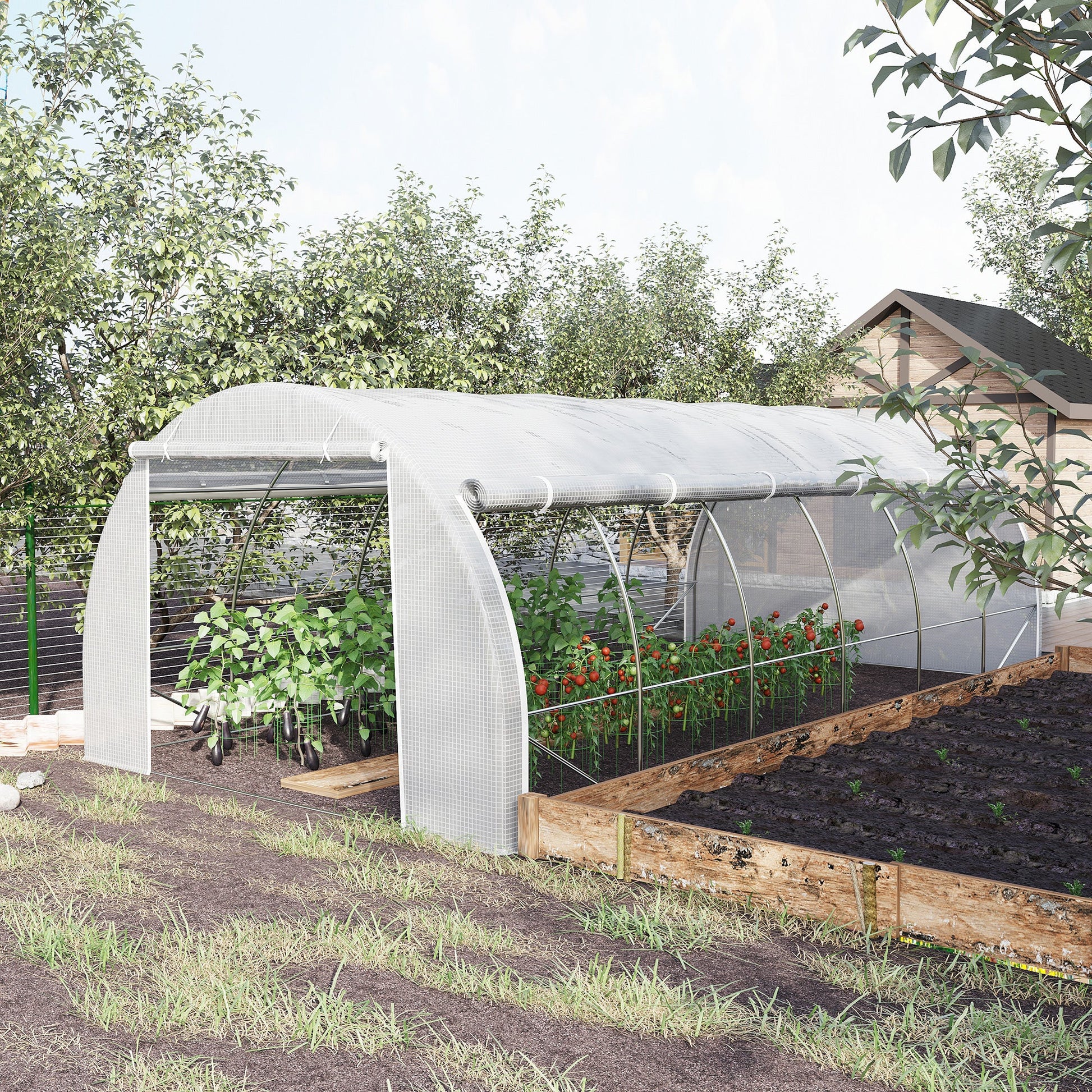 Large Walk-in Greenhouse, 20'x10'x6' Tunnel Greenhouse with Zippered Door and 12 Roll-up Windows, Outdoor Green House for Garden Plant, White