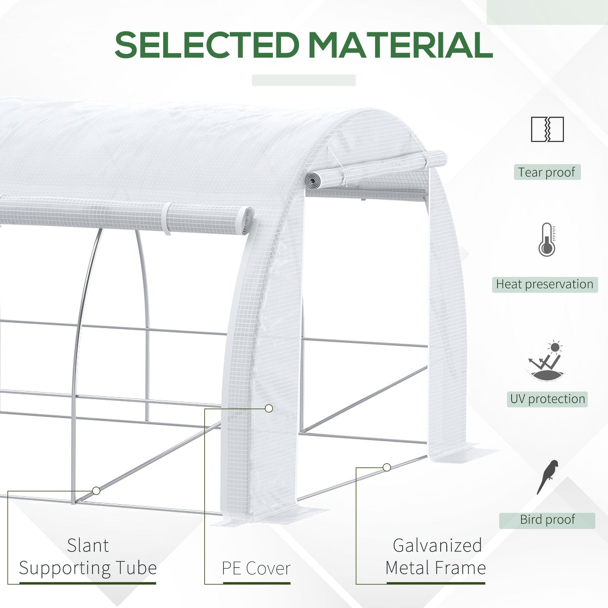 Large Walk-in Greenhouse, 20'x10'x6' Tunnel Greenhouse with Zippered Door and 12 Roll-up Windows, Outdoor Green House for Garden Plant, White