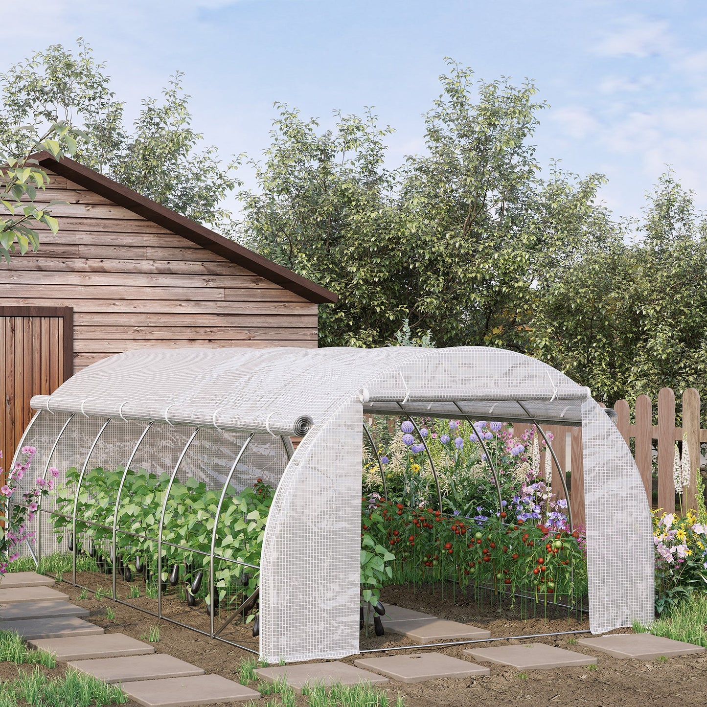 Large Walk-in Greenhouse, 20'x10'x6' Tunnel Greenhouse with Zippered Door and 12 Roll-up Windows, Outdoor Green House for Garden Plant, White