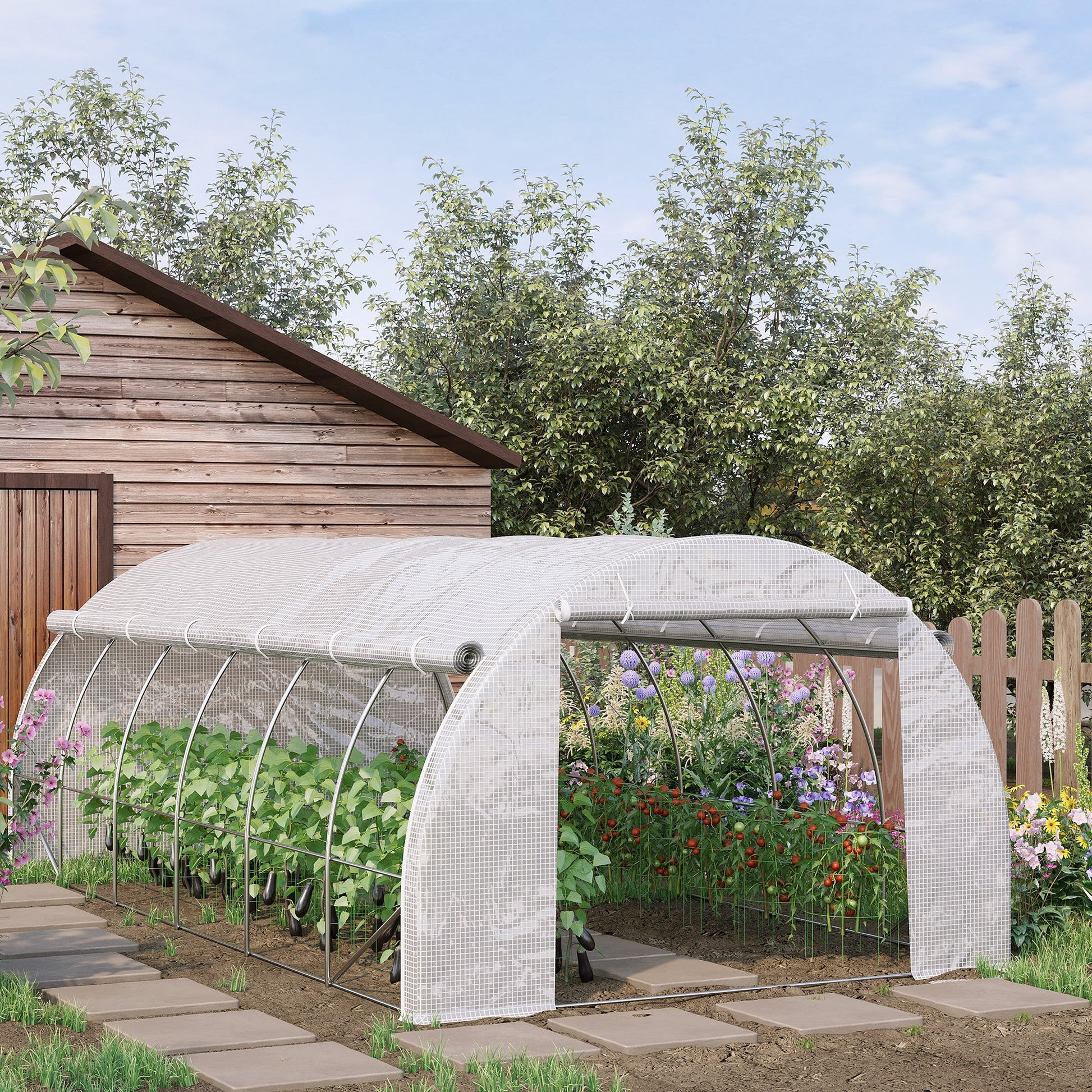 Large Walk-in Greenhouse, 20'x10'x6' Tunnel Greenhouse with Zippered Door and 12 Roll-up Windows, Outdoor Green House for Garden Plant, White