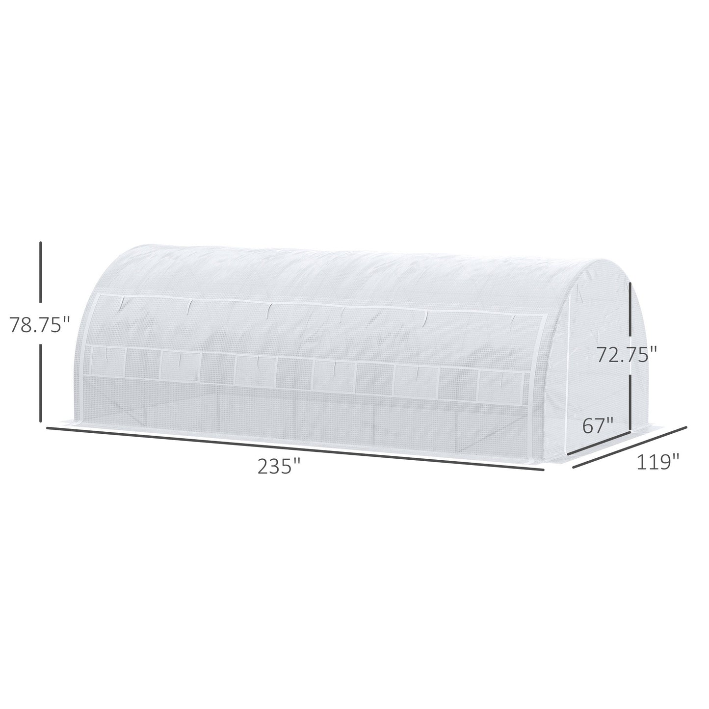 Large Walk-in Greenhouse, 20'x10'x6' Tunnel Greenhouse with Zippered Door and 12 Roll-up Windows, Outdoor Green House for Garden Plant, White
