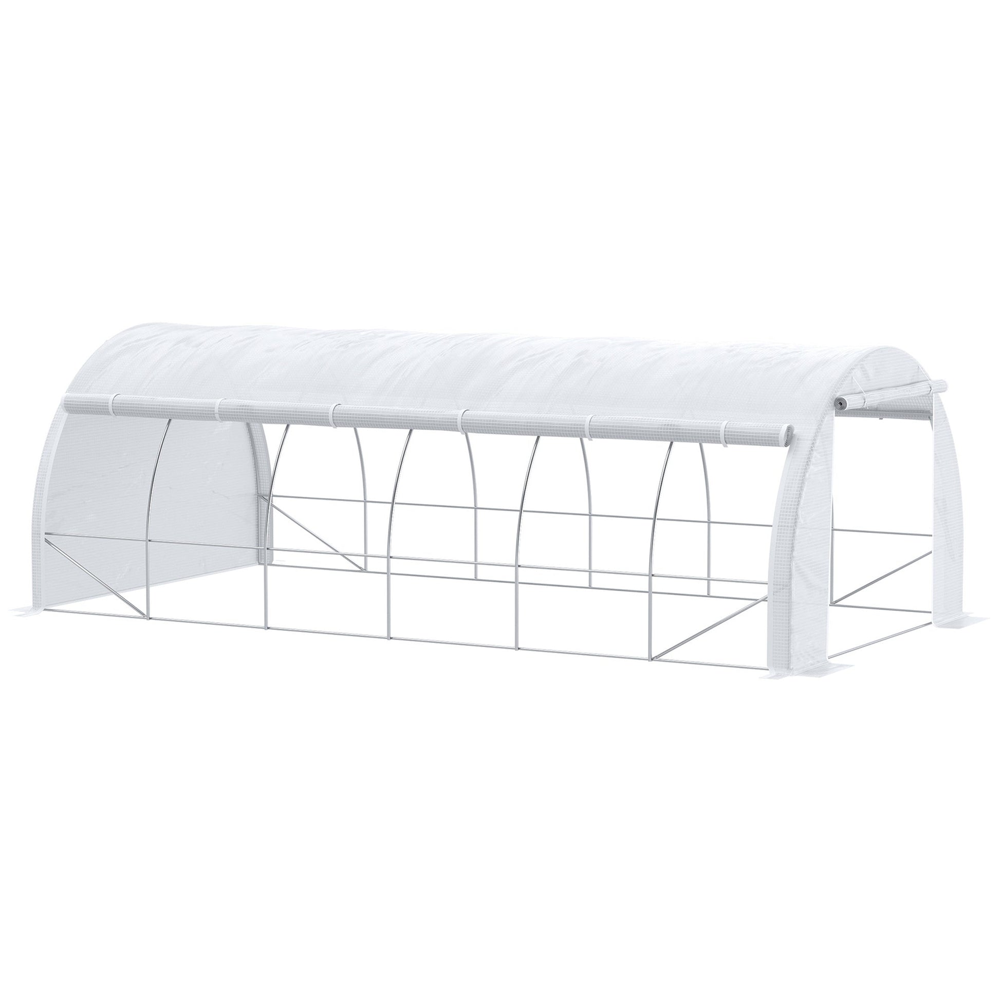Large Walk-in Greenhouse, 20'x10'x6' Tunnel Greenhouse with Zippered Door and 12 Roll-up Windows, Outdoor Green House for Garden Plant, White