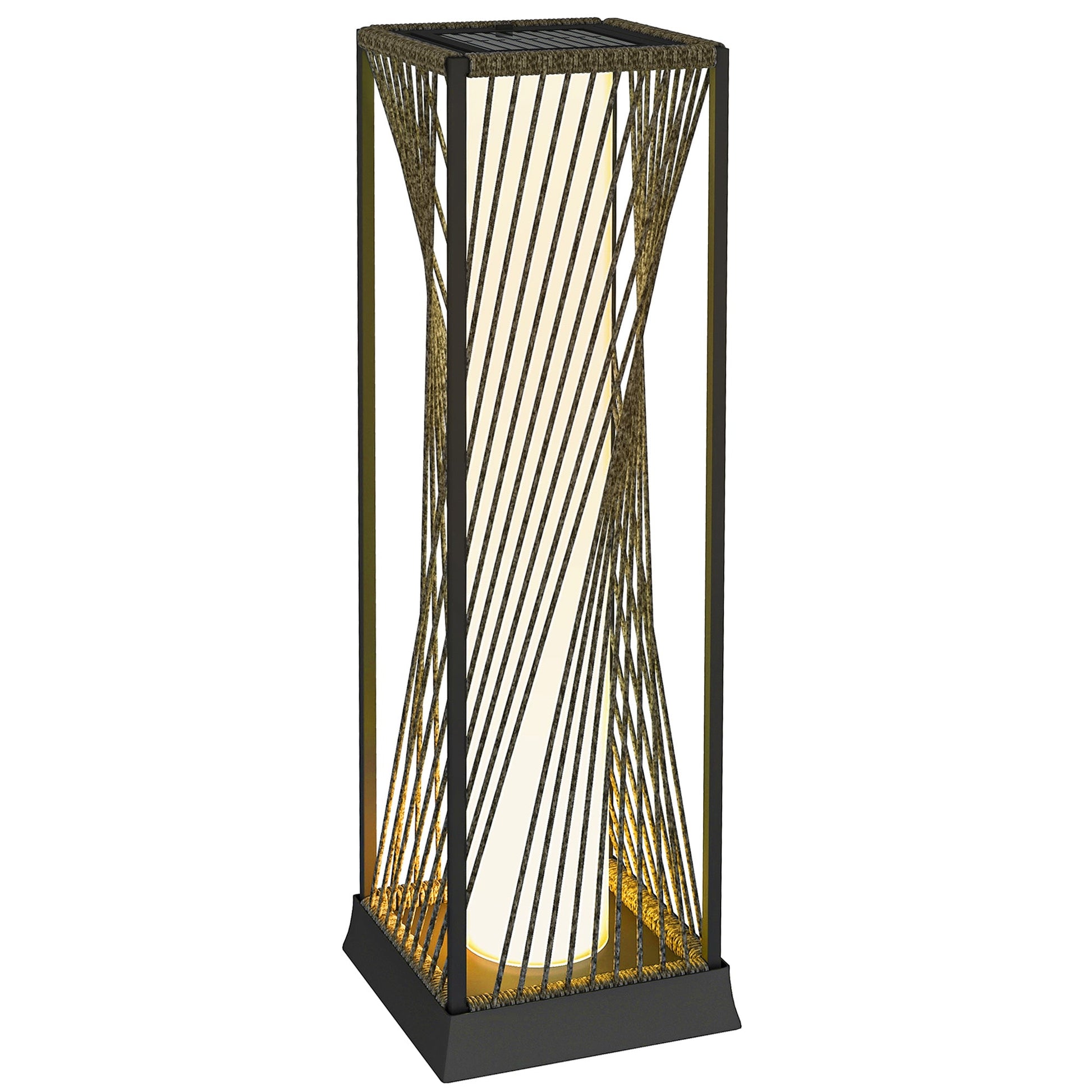 Rattan Solar Floor Lamp, Solar Powered Outdoor Lamp with Auto On/Off LED Lights, IP44 Waterproof, Decorative Outdoor Lantern for Patio, Porch, Pathway, Grey
