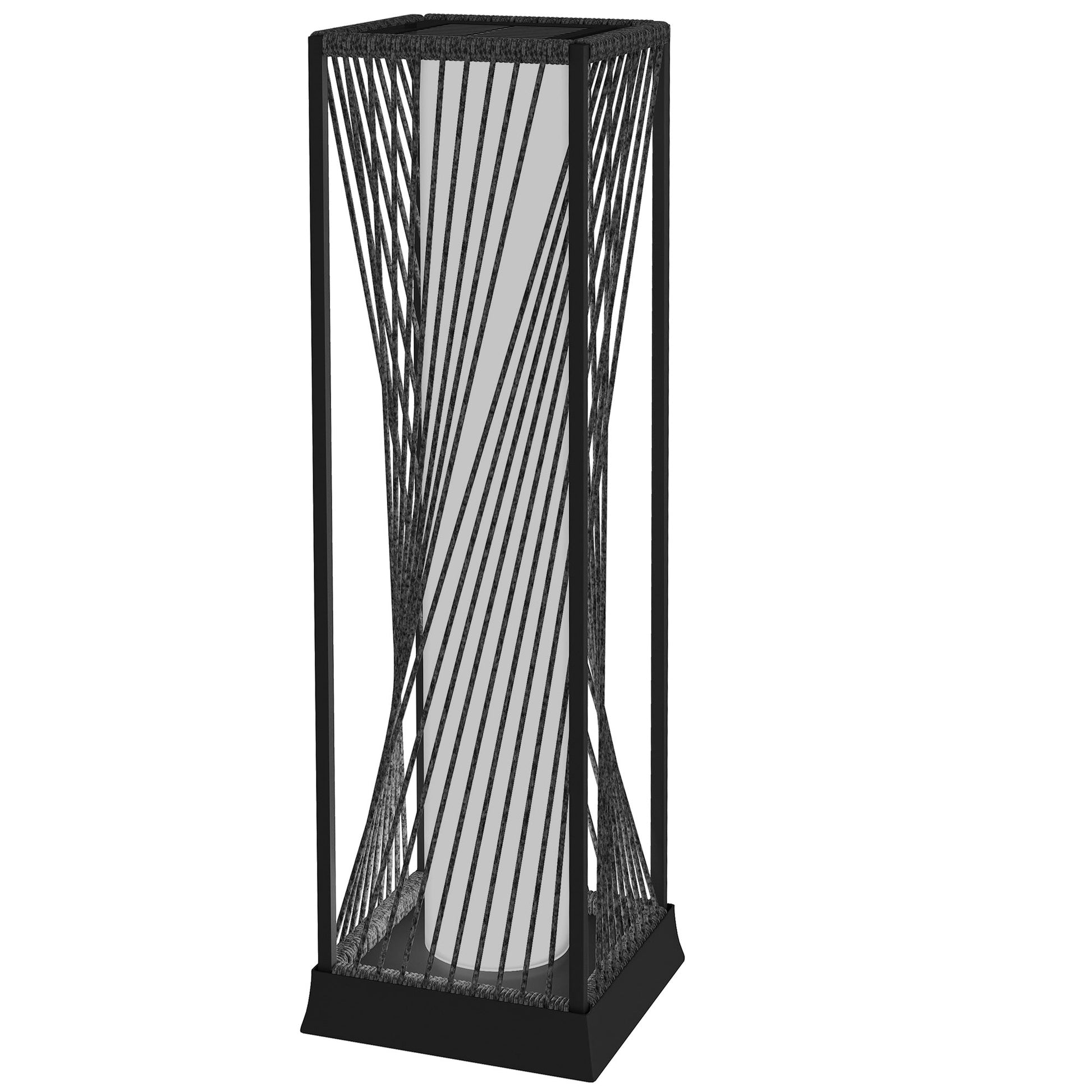 Rattan Solar Floor Lamp, Solar Powered Outdoor Lamp with Auto On/Off LED Lights, IP44 Waterproof, Decorative Outdoor Lantern for Patio, Porch, Pathway, Grey