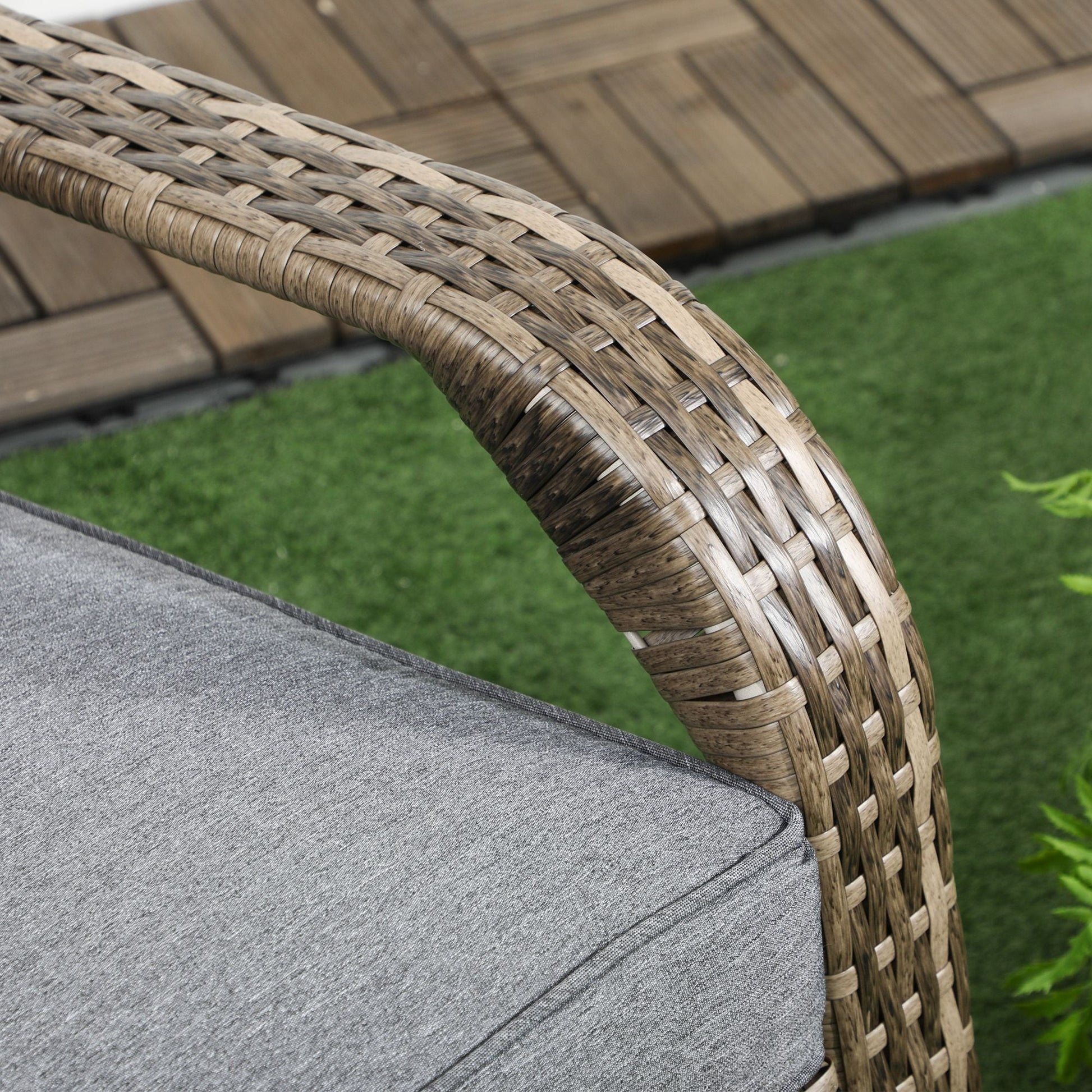 Patio Wicker Adirondack Chair, Outdoor PE Rattan Fire Pit Chair, Muskoka Chair w/ Soft Cushions, Tall Curved Backrest and Comfortable Armrests for Deck Garden, Mixed Grey