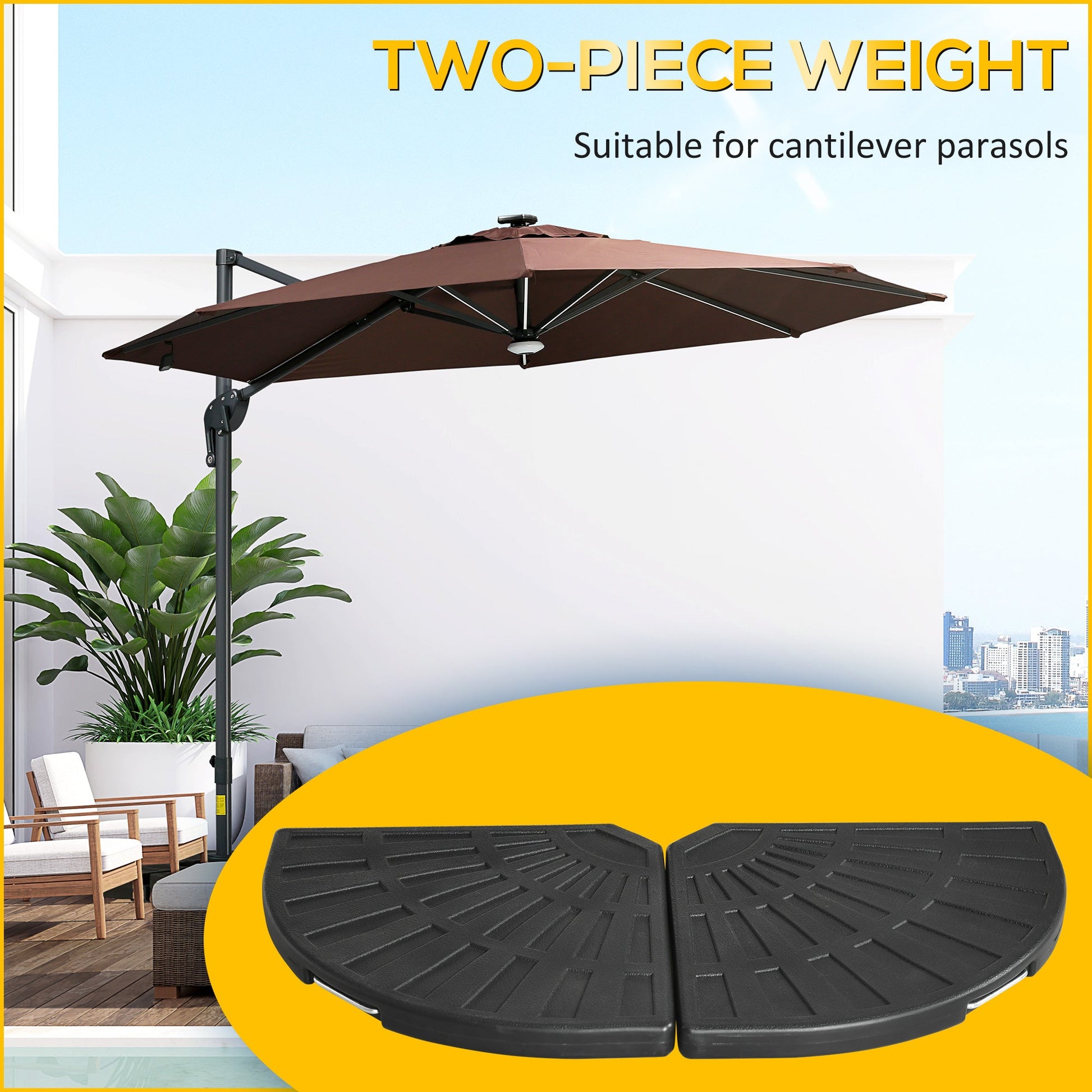 2-Piece Umbrella Weights for Cantilever Parasols with Handles, Heavy Duty Umbrella Base Weights for Cross Base, Black