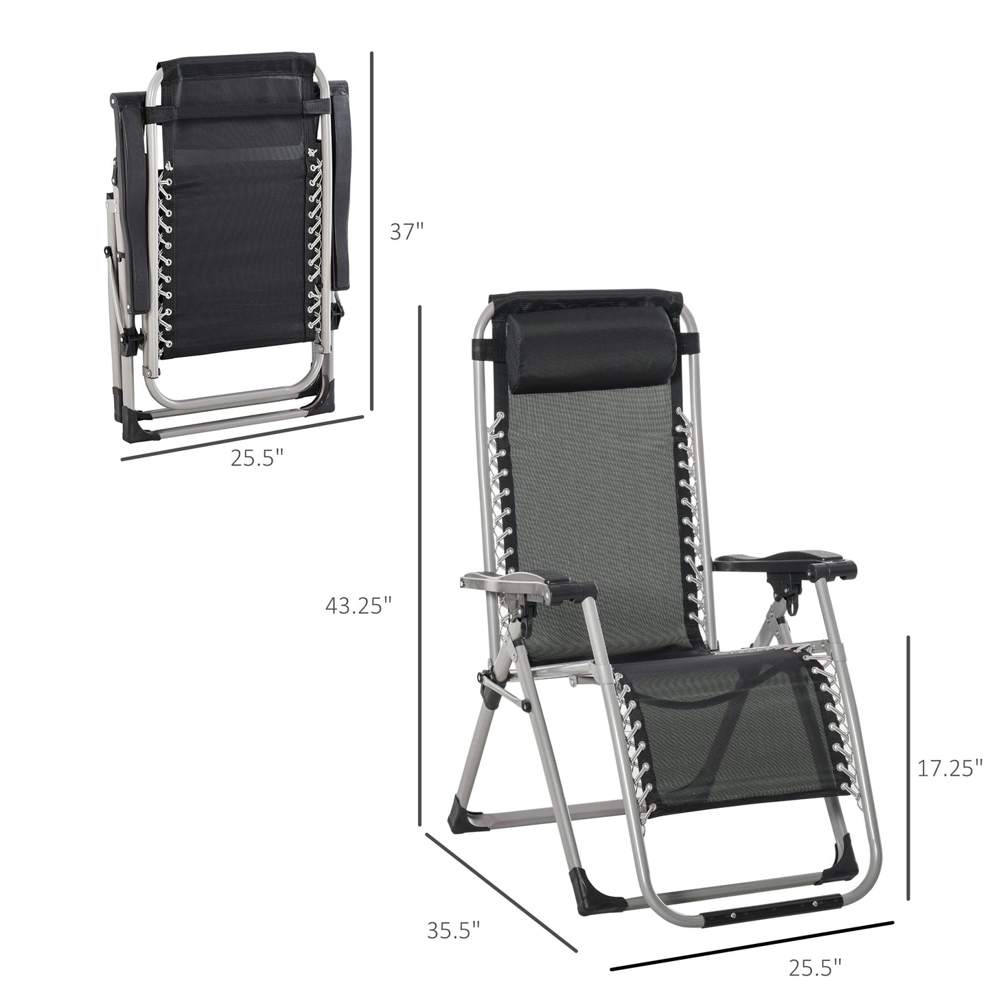Reclining Zero Gravity Chair with Adjustable Backrest, Folding Garden Sun Lounger with Removable Cushion and Headrest, Dark Grey